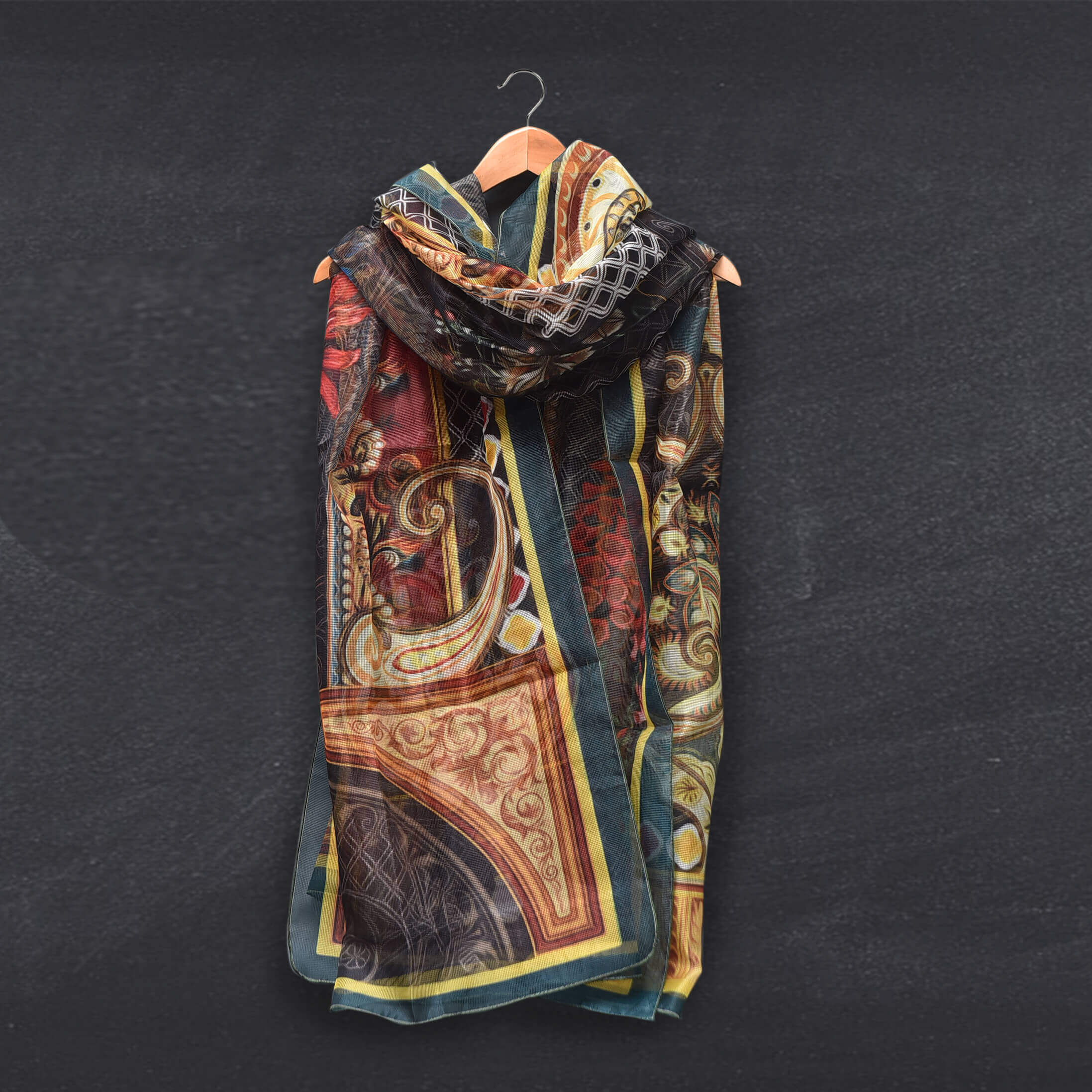 Cotton Net Organza Multi Royal Damask Printed Dupatta