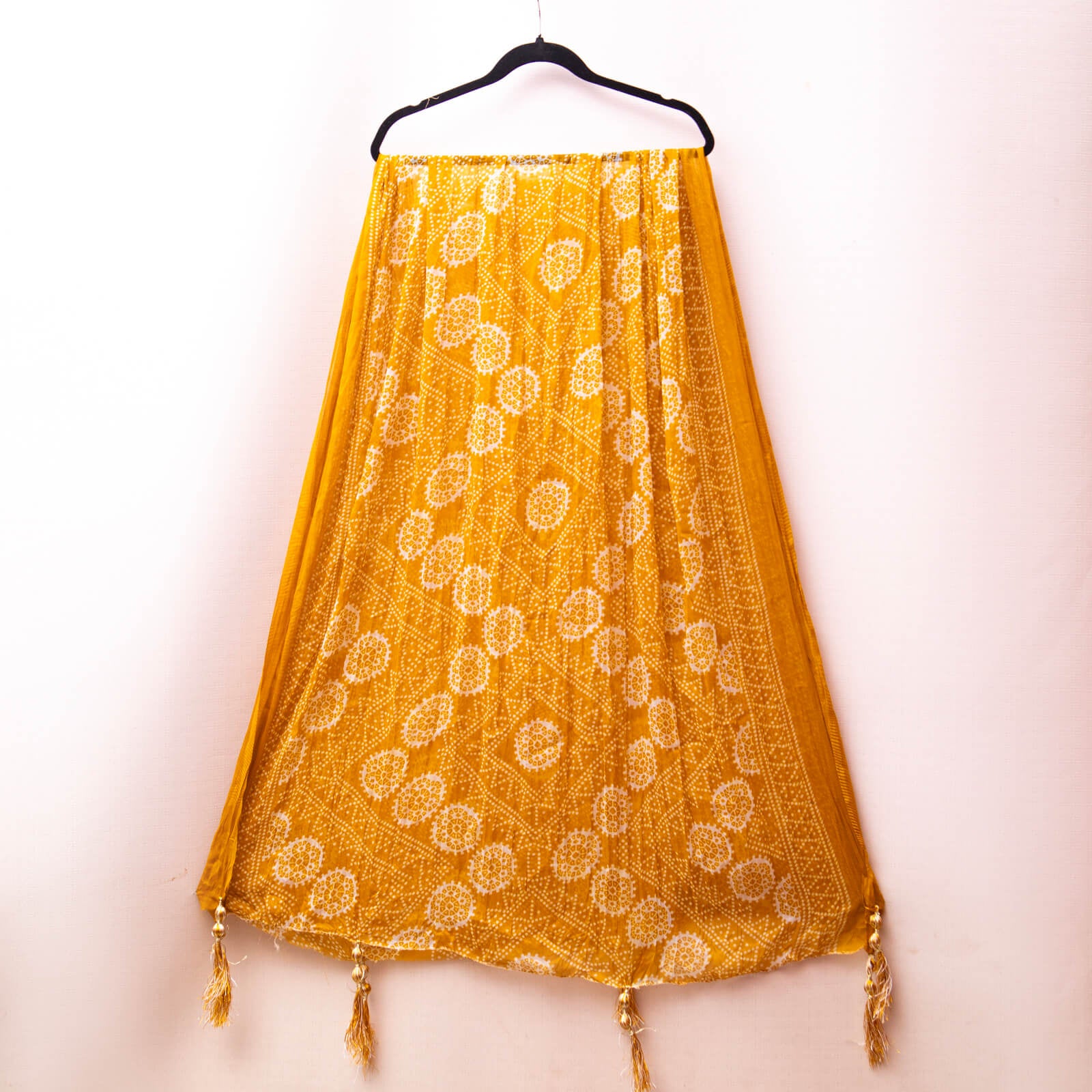 Chiffon Mustard Chunri With Tussle Dupatta
