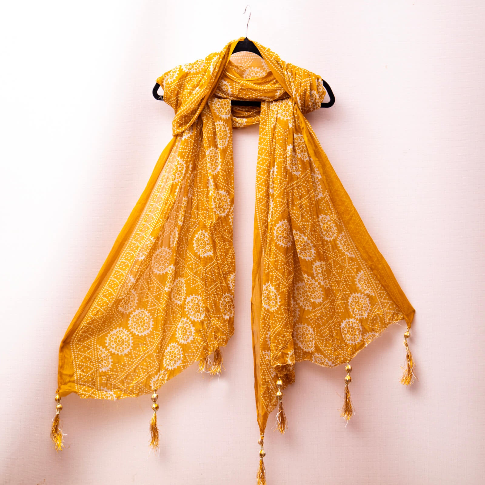 Chiffon Mustard Chunri With Tussle Dupatta