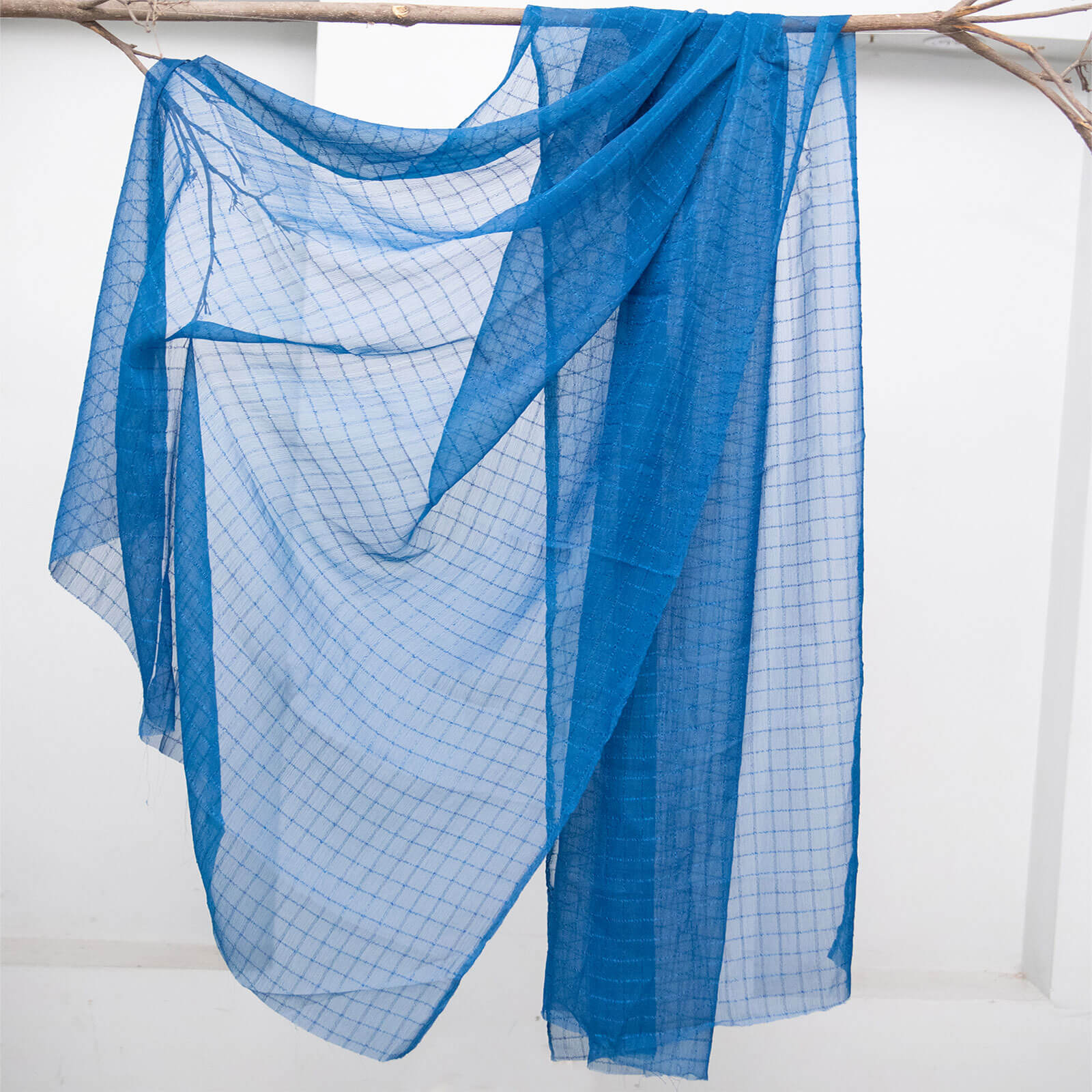 Chiffon Navy Blue Checkered Dupatta