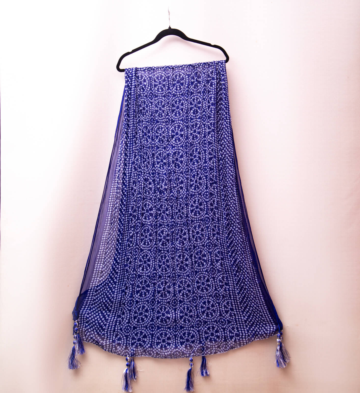 Chiffon Royal Blue Chunri With Tussle Dupatta