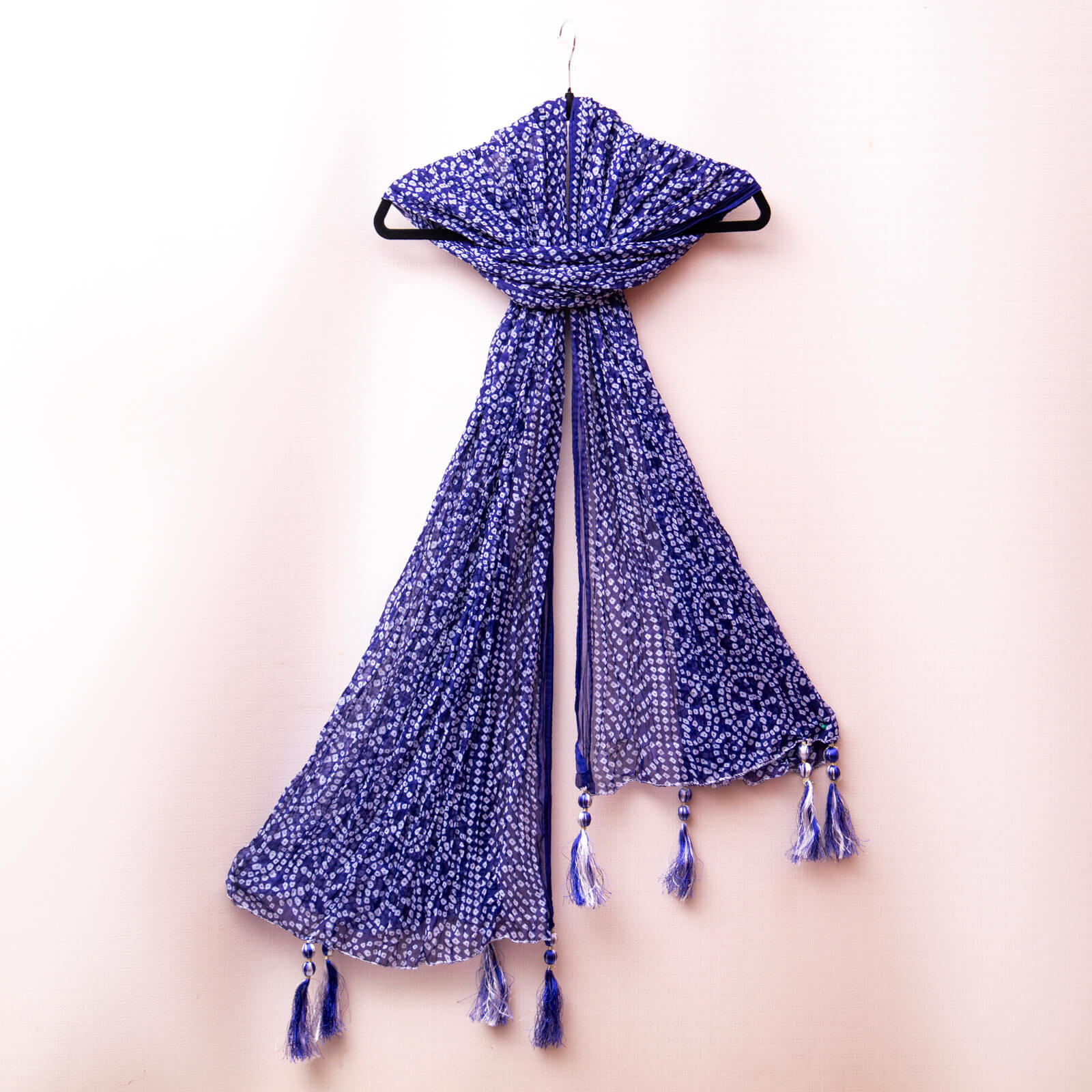 Chiffon Royal Blue Chunri With Tussle Dupatta