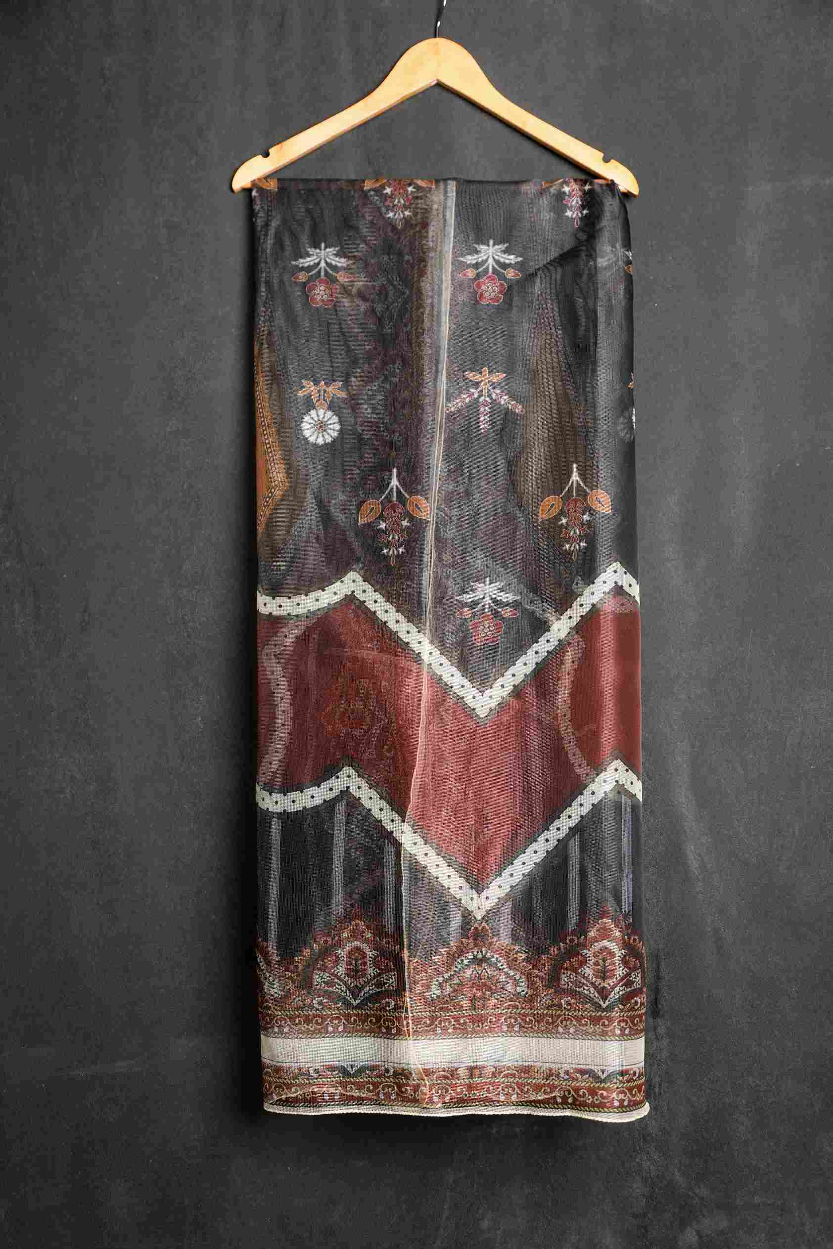 Organza Black Avebury Floral Printed Dupatta
