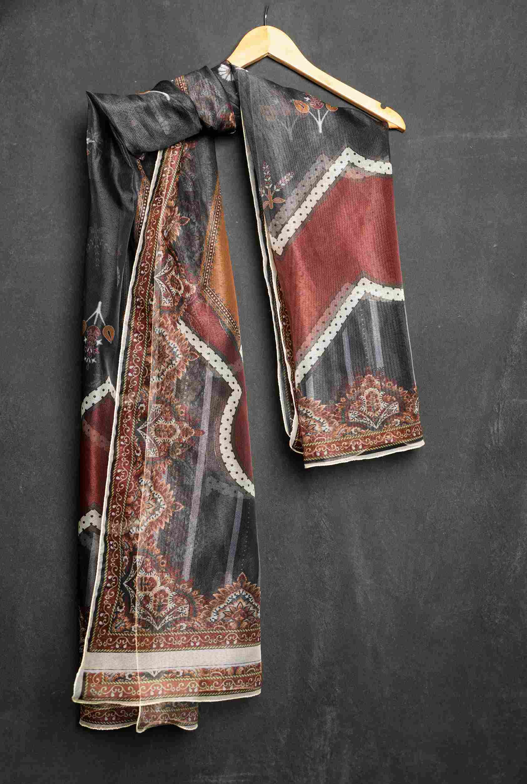 Organza Black Avebury Floral Printed Dupatta
