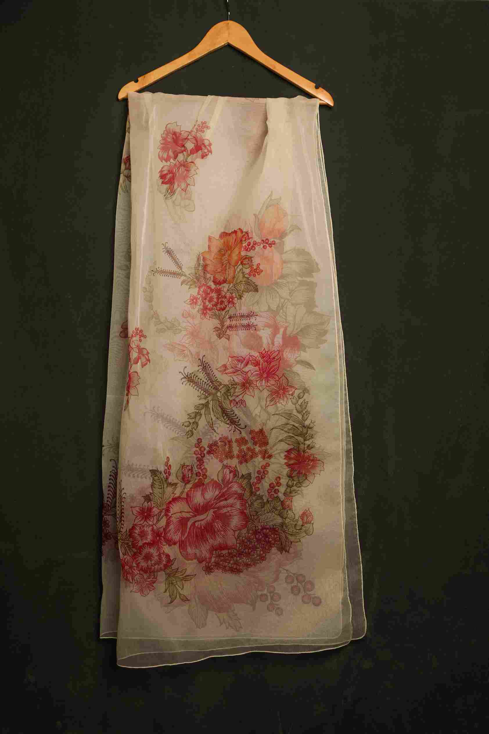 Organza Skin Floral Printed Dupatta