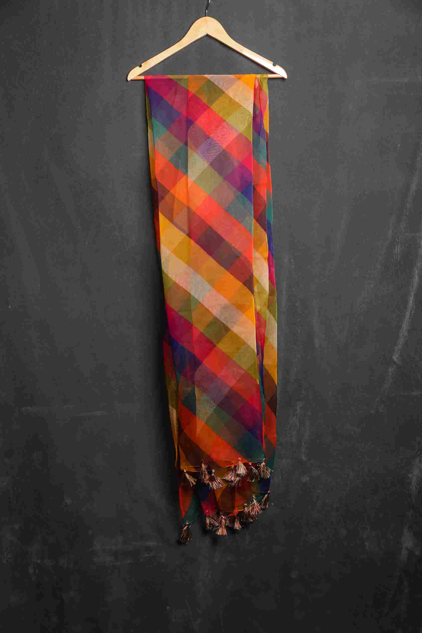 Organza Multi Striped Printed Dupatta