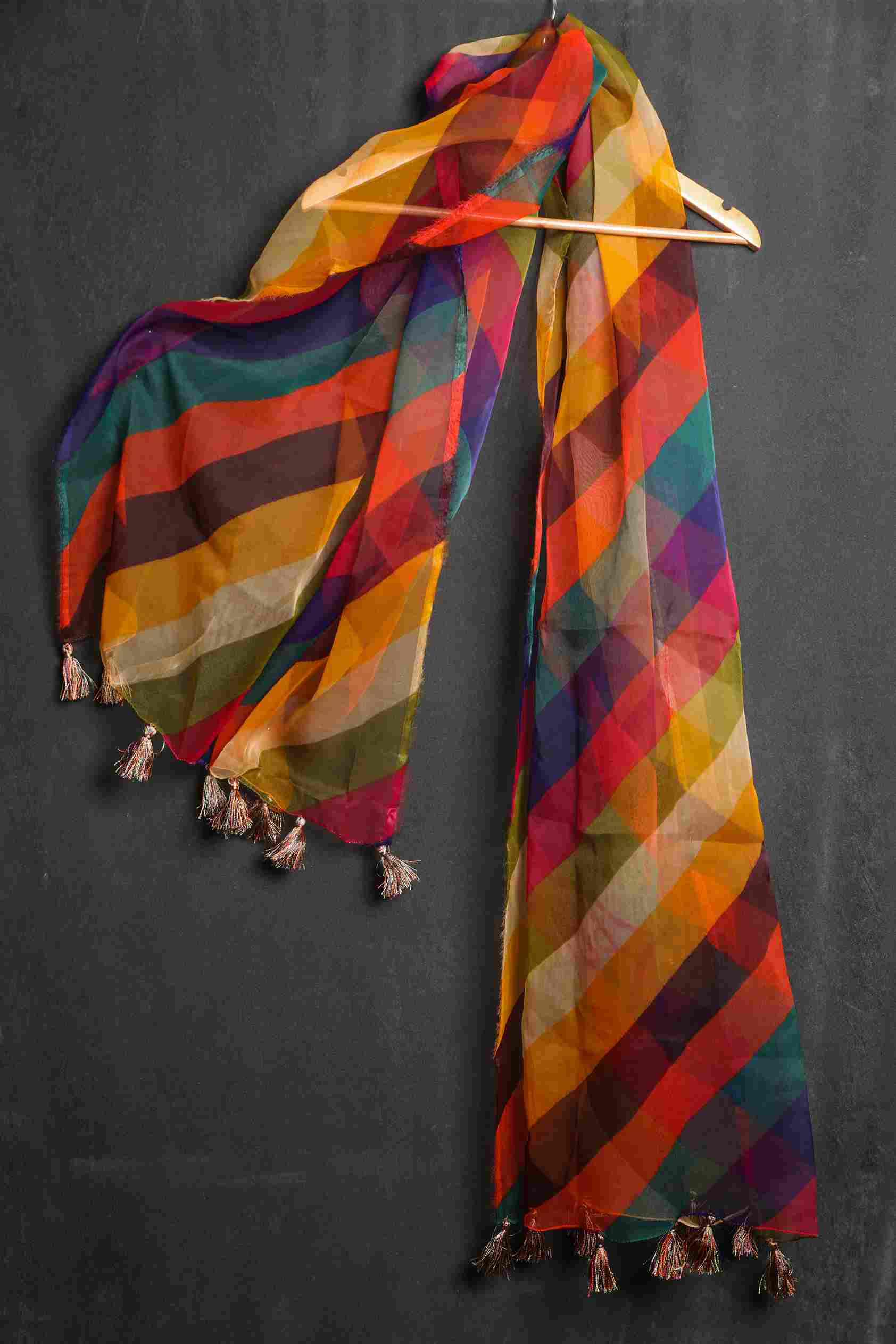 Organza Multi Striped Printed Dupatta
