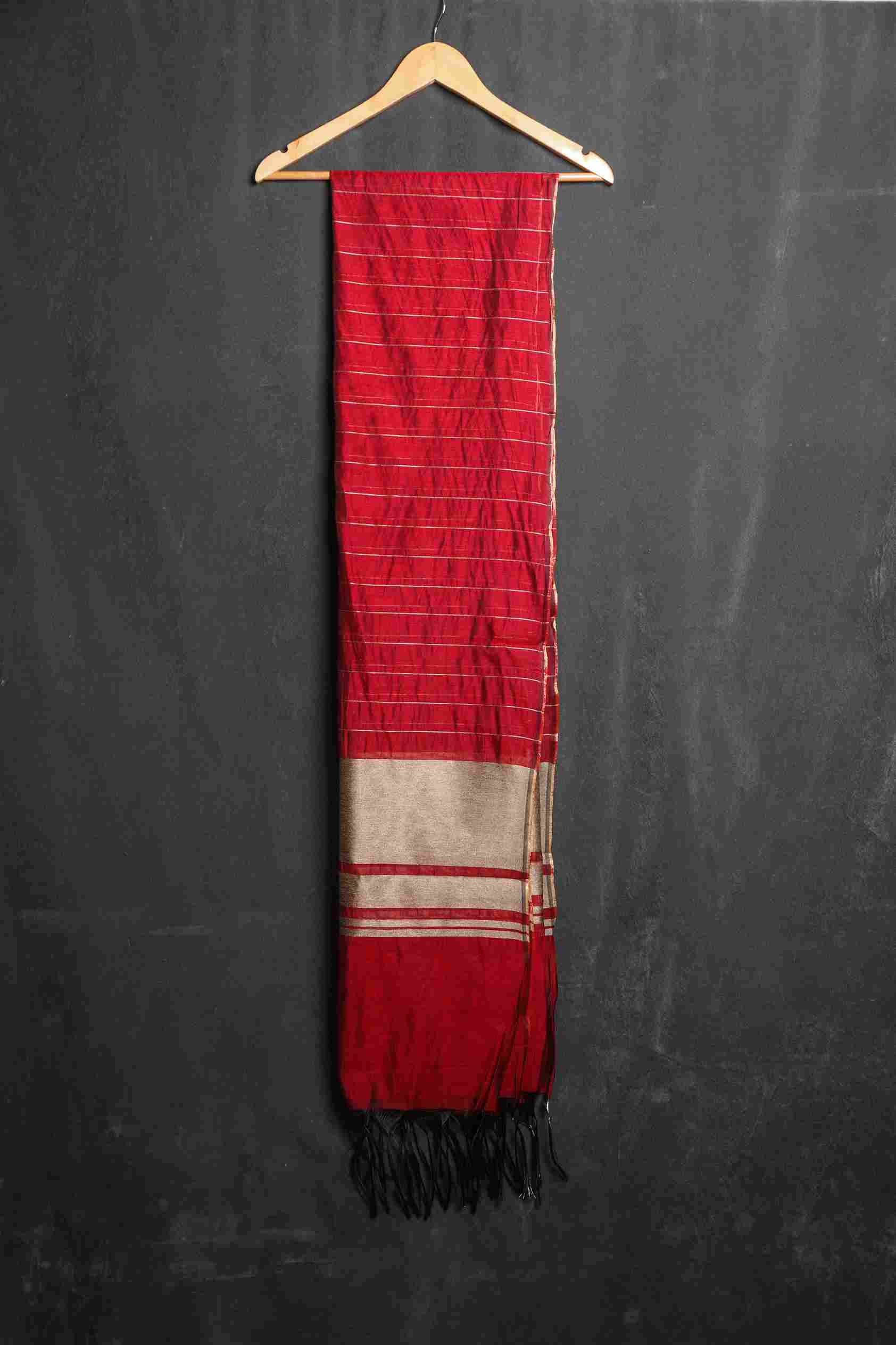 Khaddi Woven Rose Red Two Sided Border Dupatta