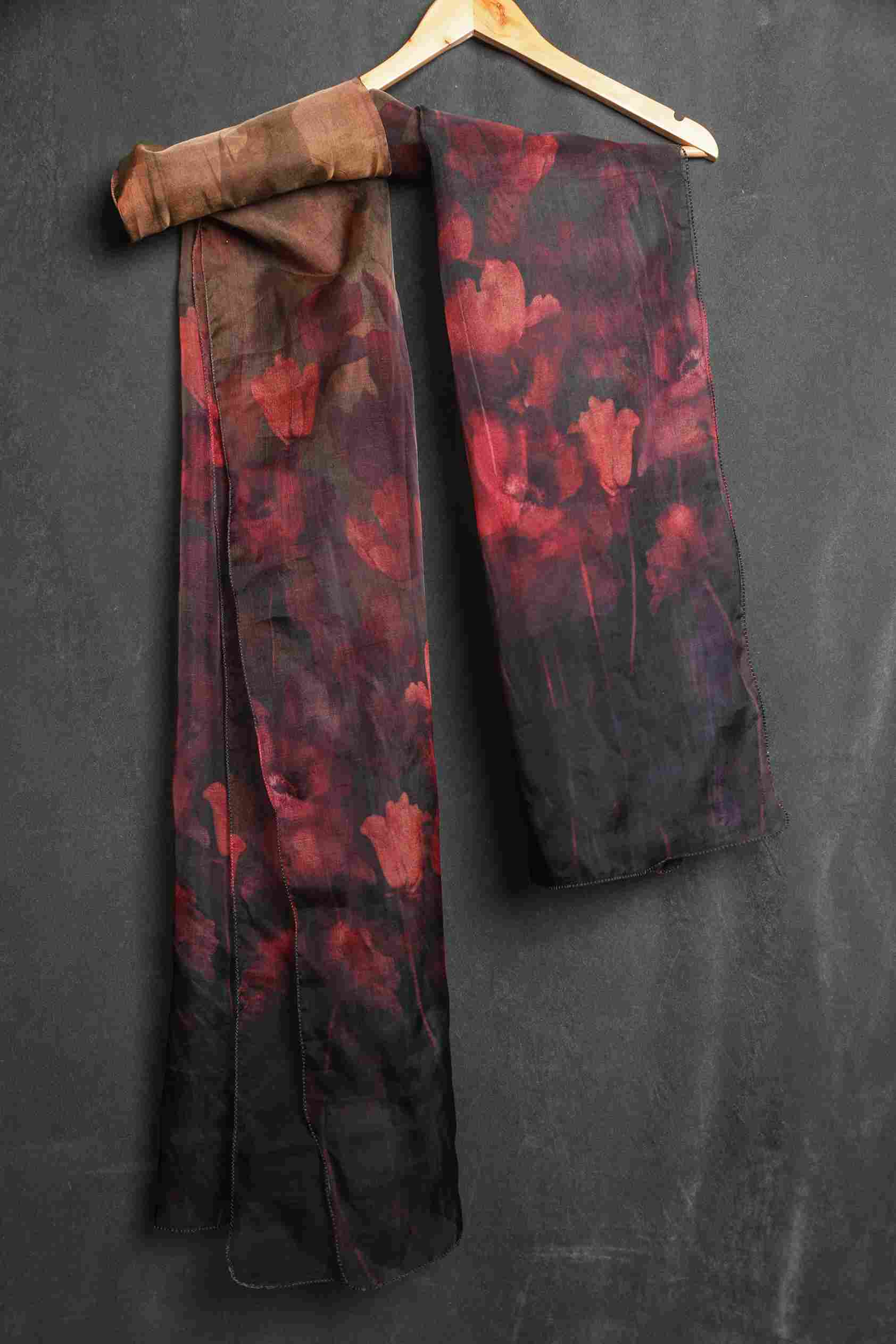 Organza Black Red Rose Printed Dupatta