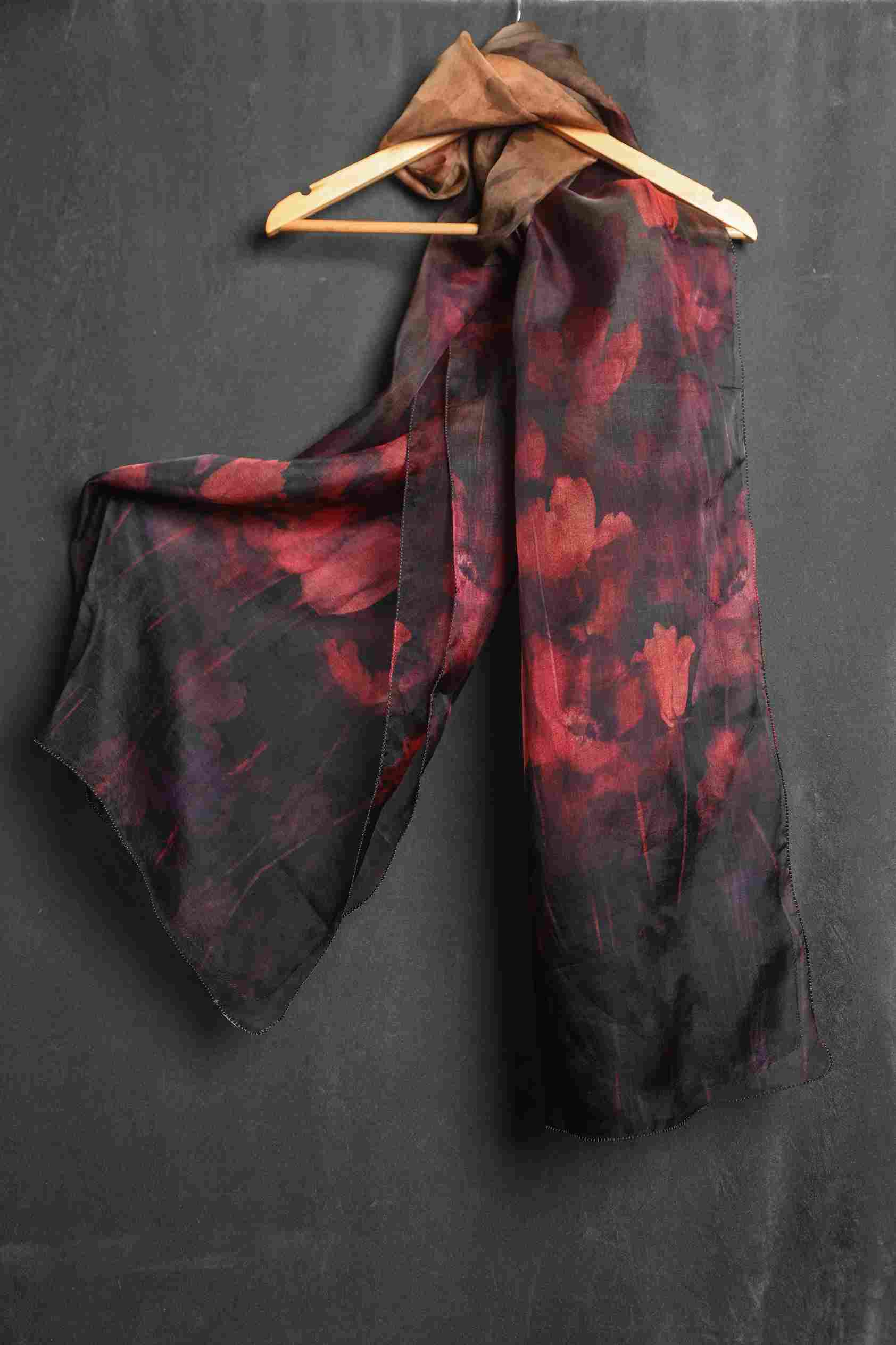 Organza Black Red Rose Printed Dupatta