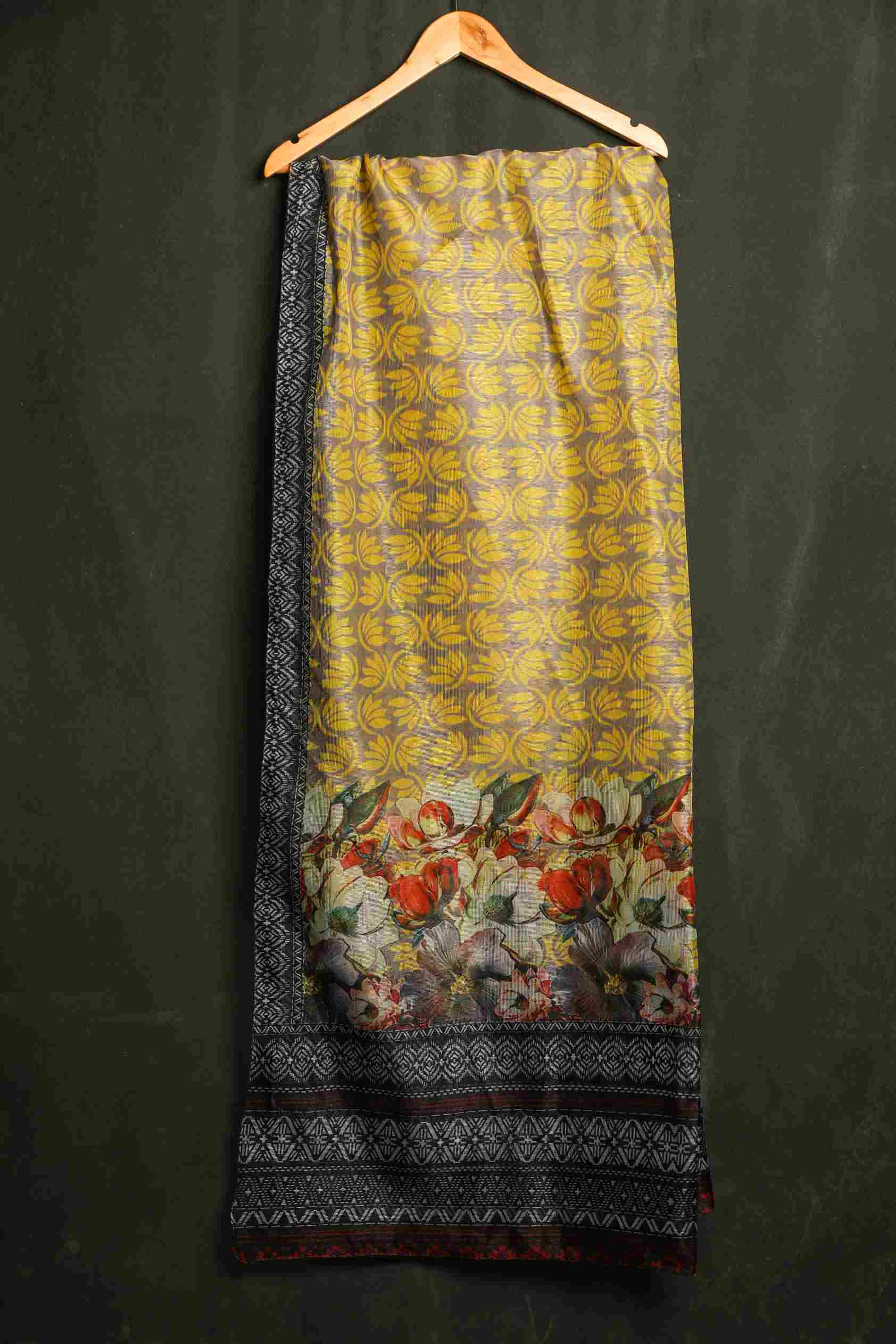 Organza Yellow Floral With Border Printed Dupatta