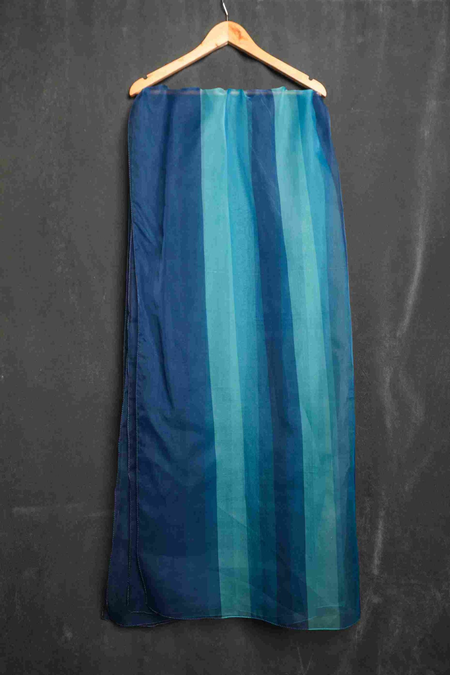 Organza Multi Blue Striped Printed Dupatta
