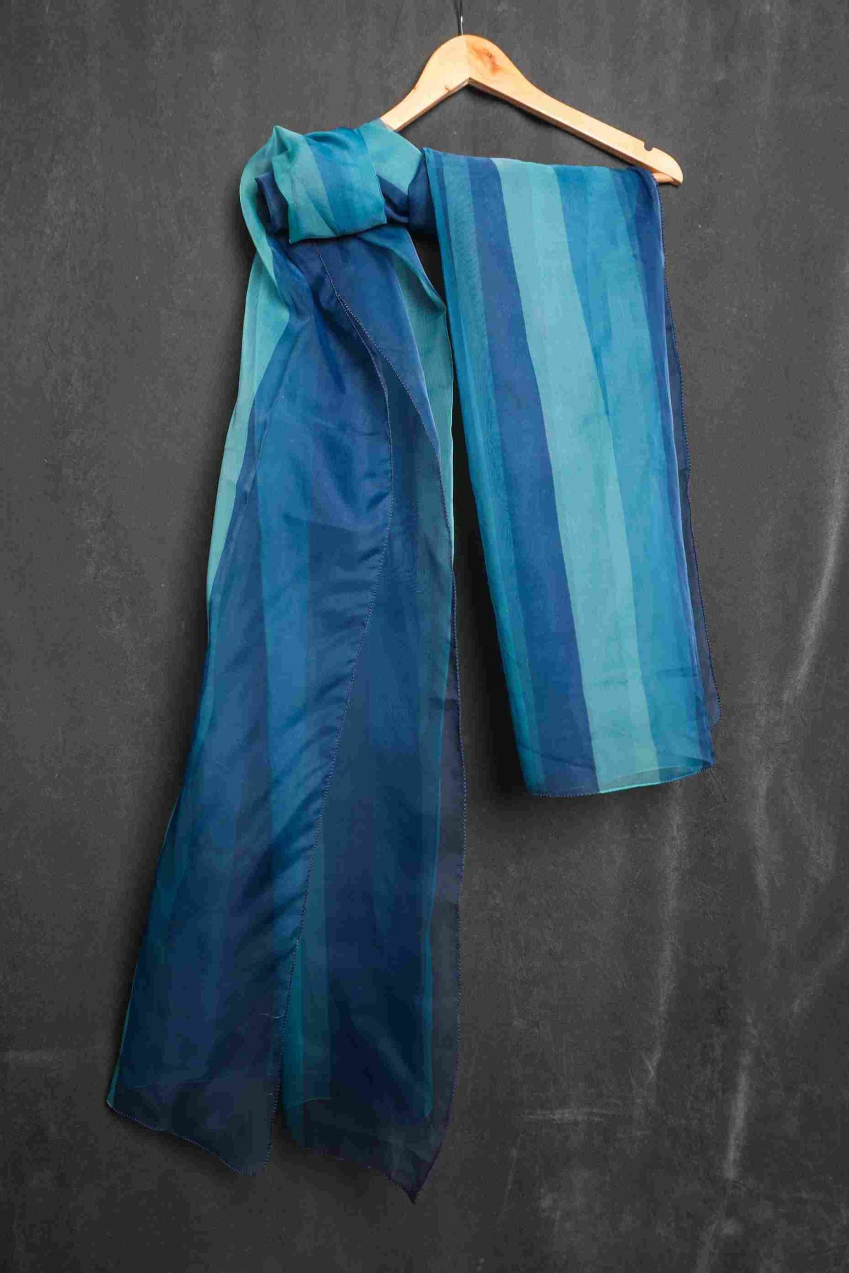 Organza Multi Blue Striped Printed Dupatta