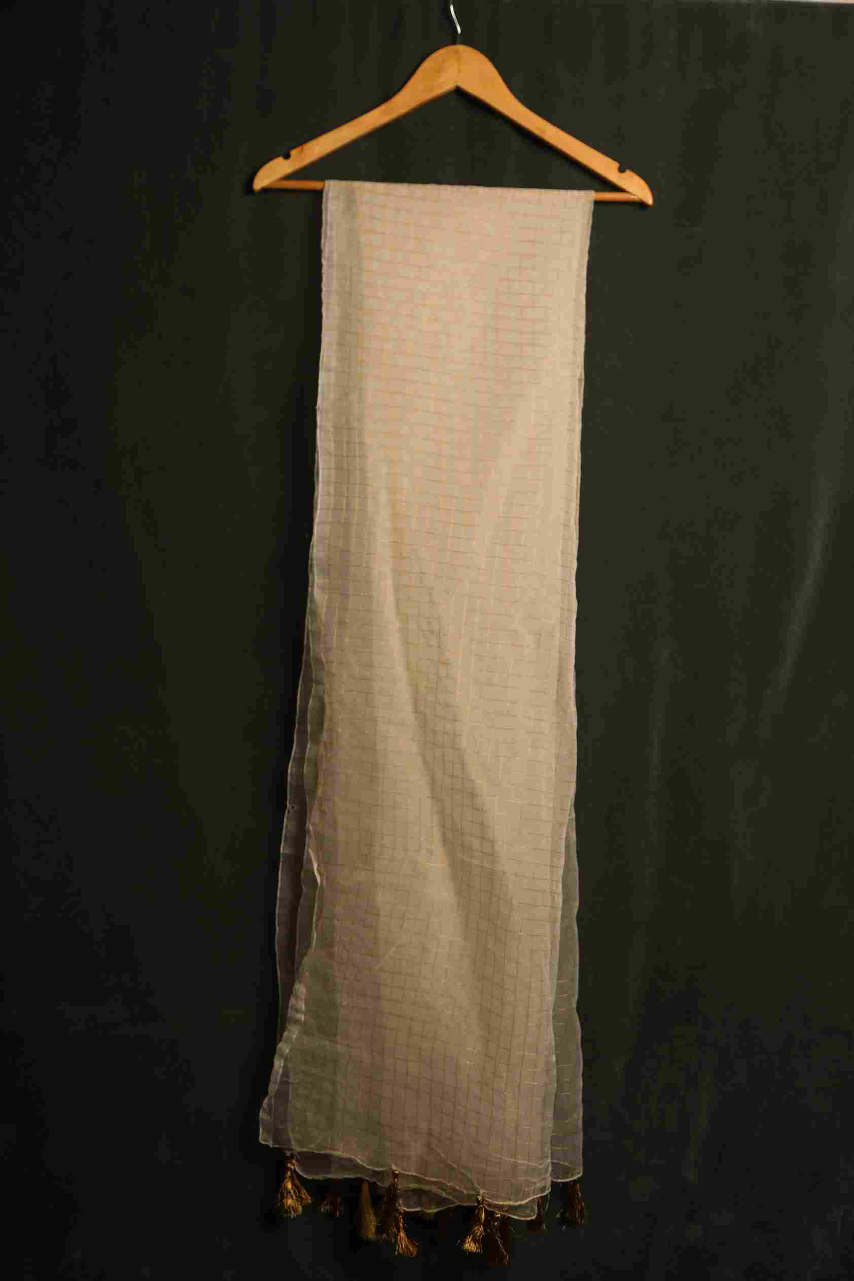 Organza Golden Checkered with Tussle Dupatta