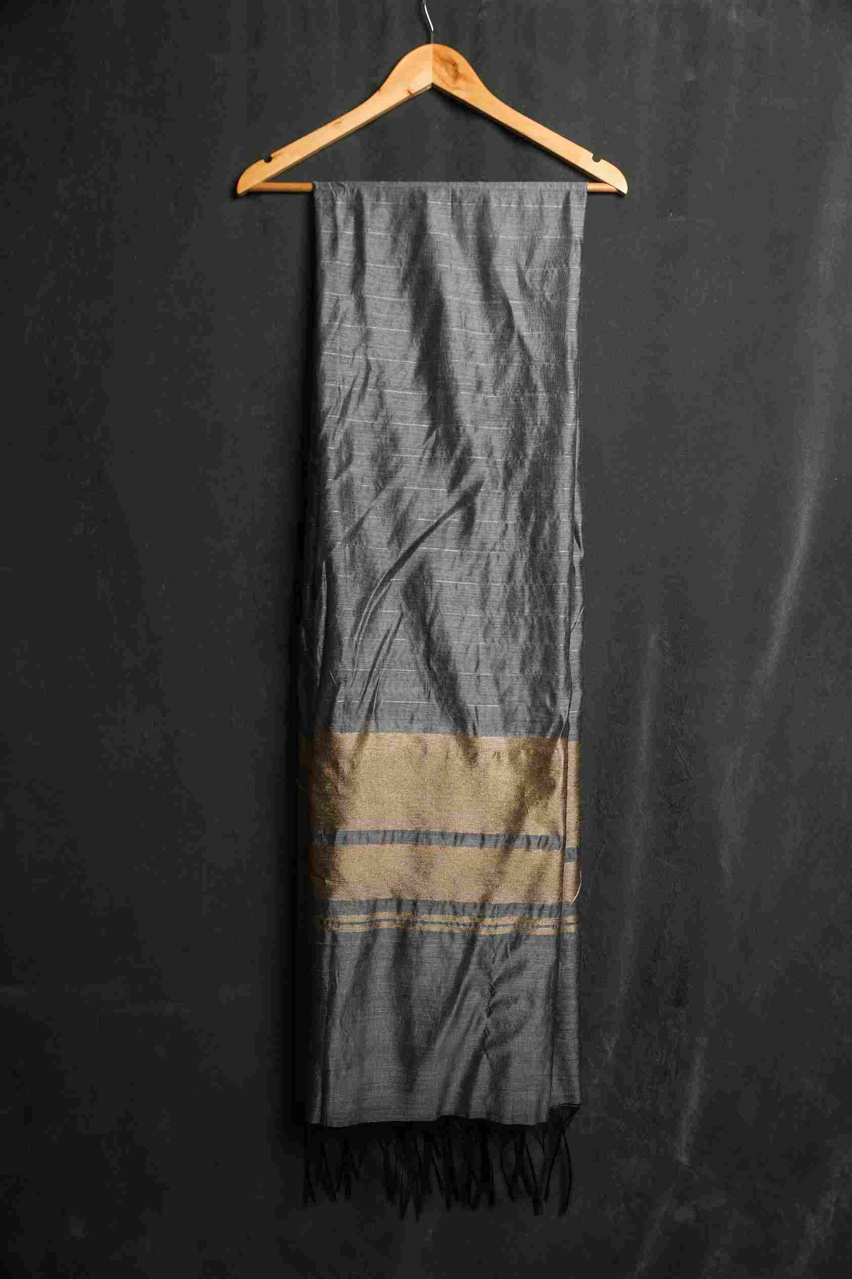 Khaddi Woven Charcoal Gray Two Sided Border Dupatta