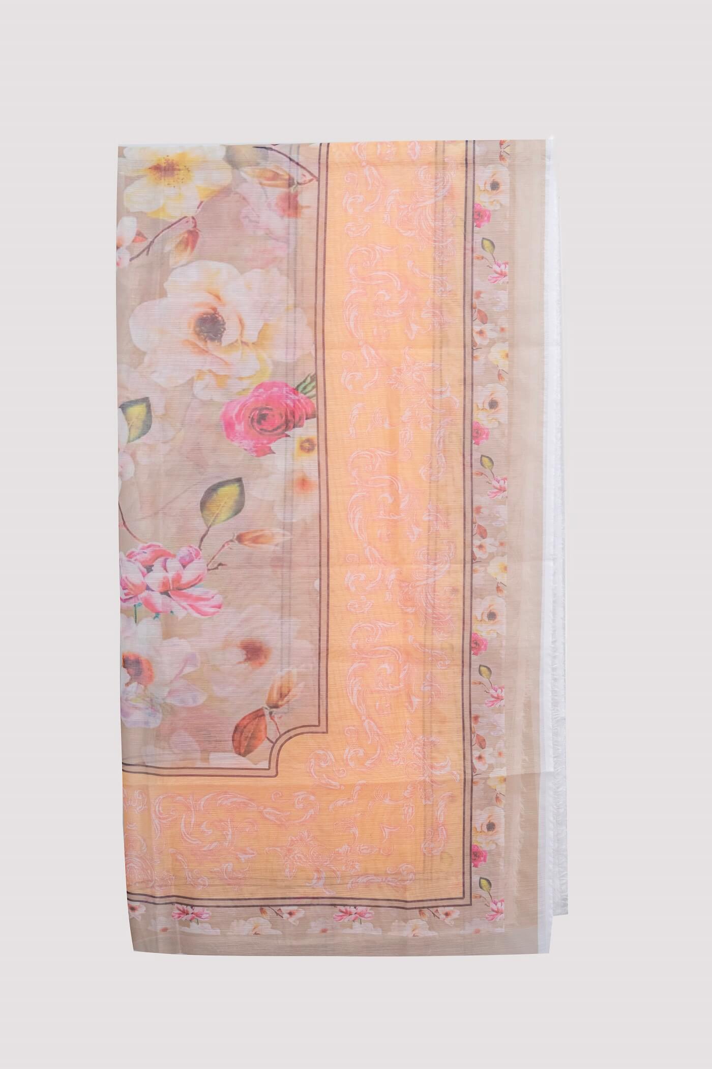 Monark Peach Floral Printed Dupatta