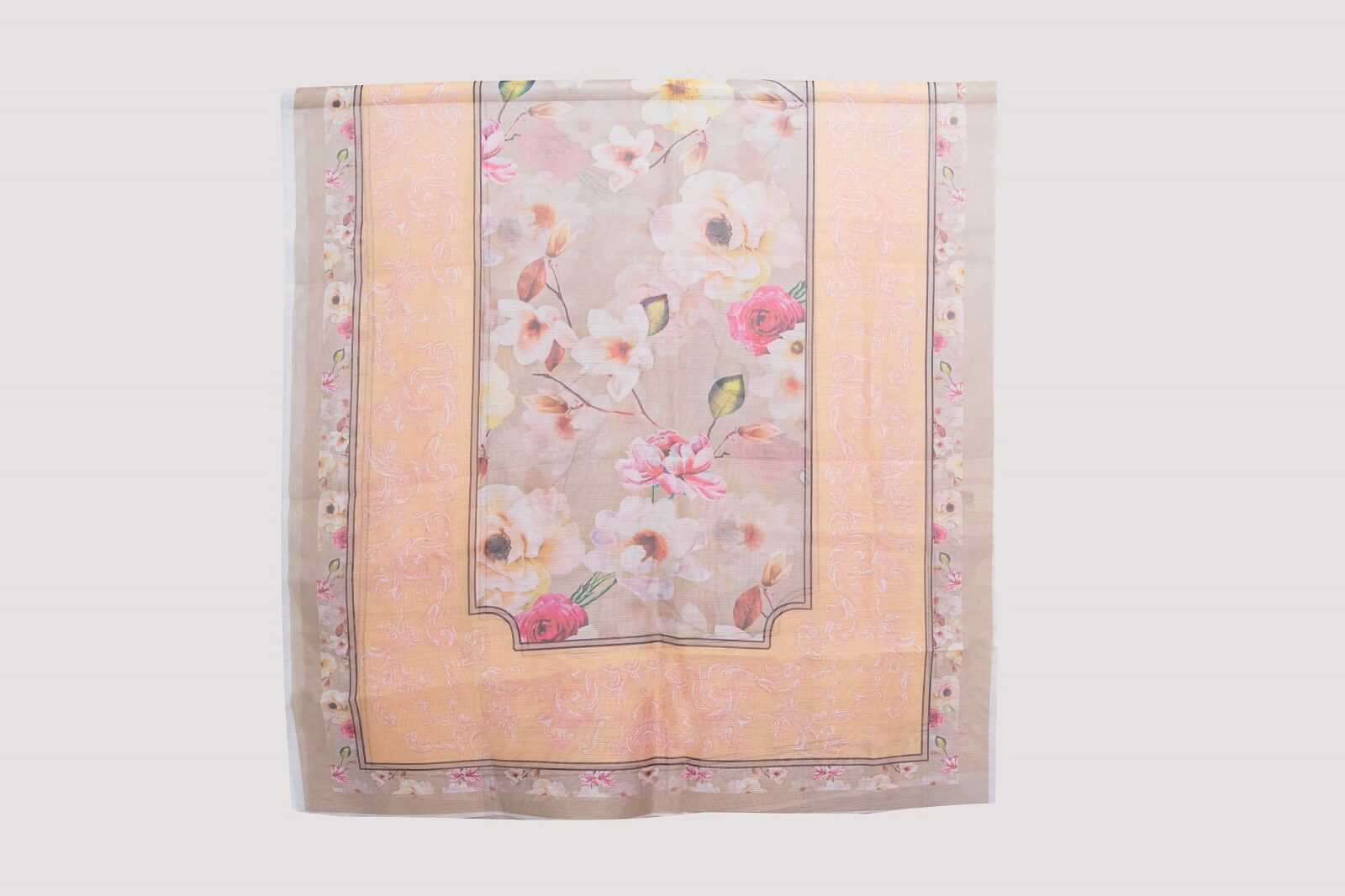 Monark Peach Floral Printed Dupatta