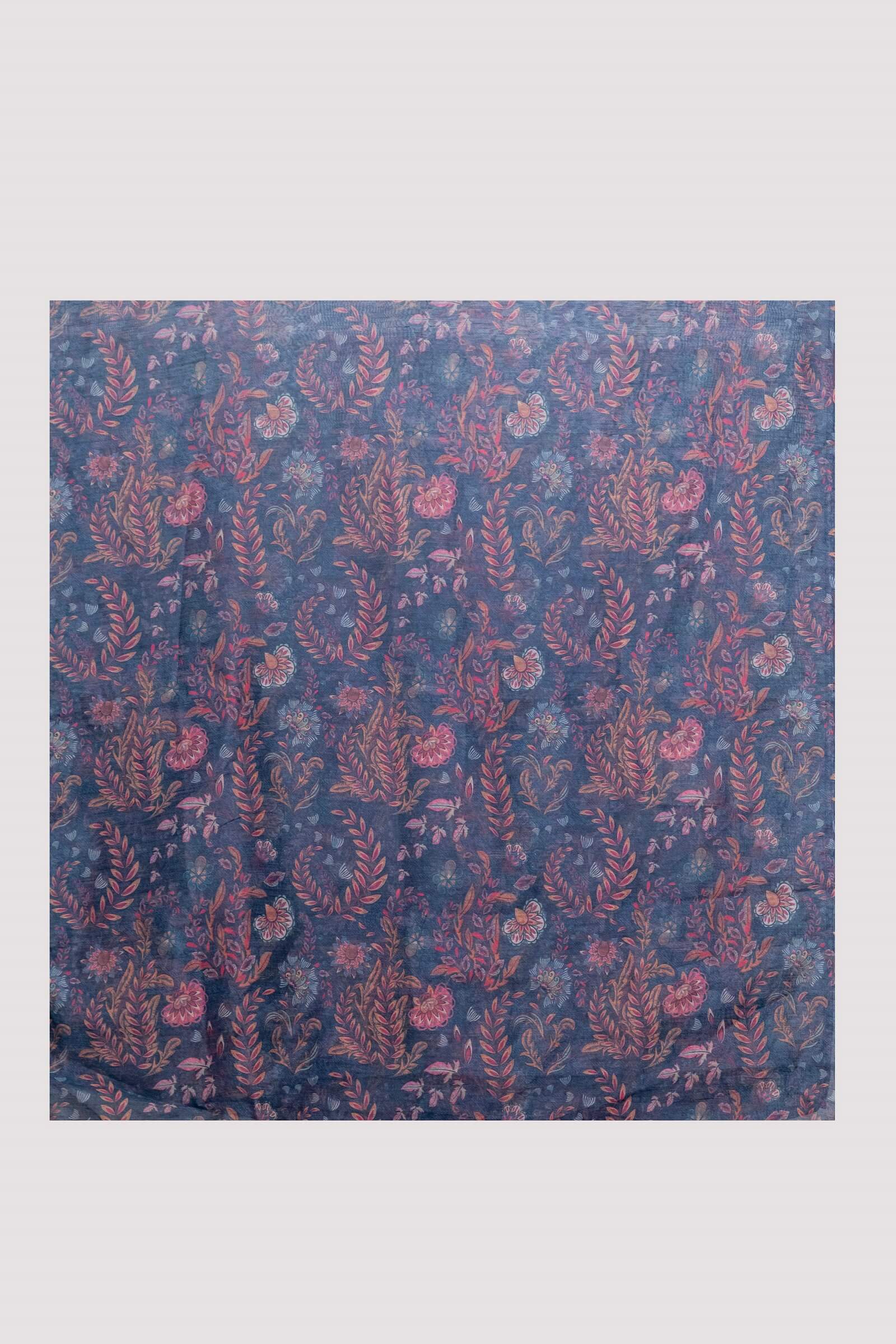 Monark Navy Blue Lavender Floral Printed Dupatta