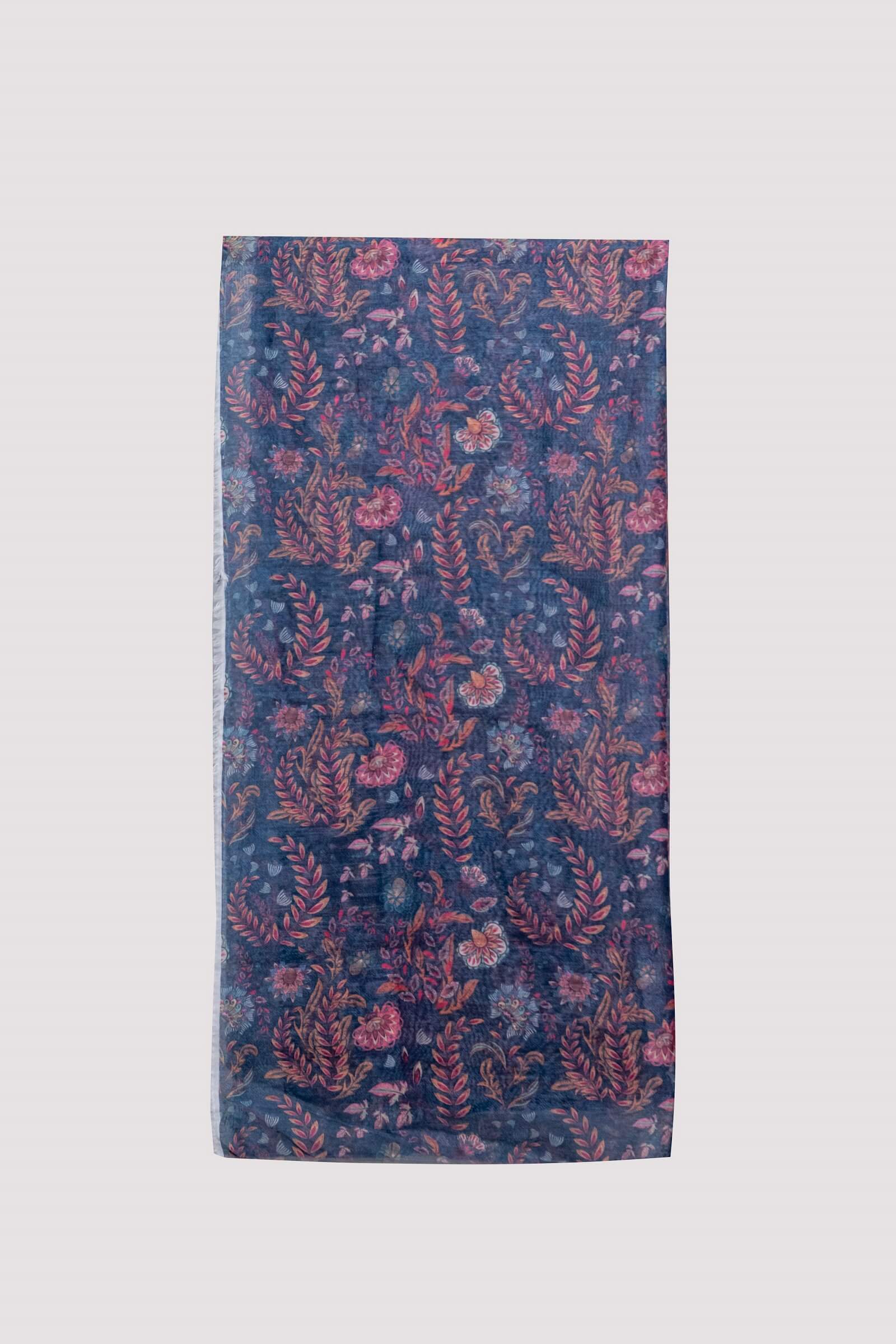 Monark Navy Blue Lavender Floral Printed Dupatta