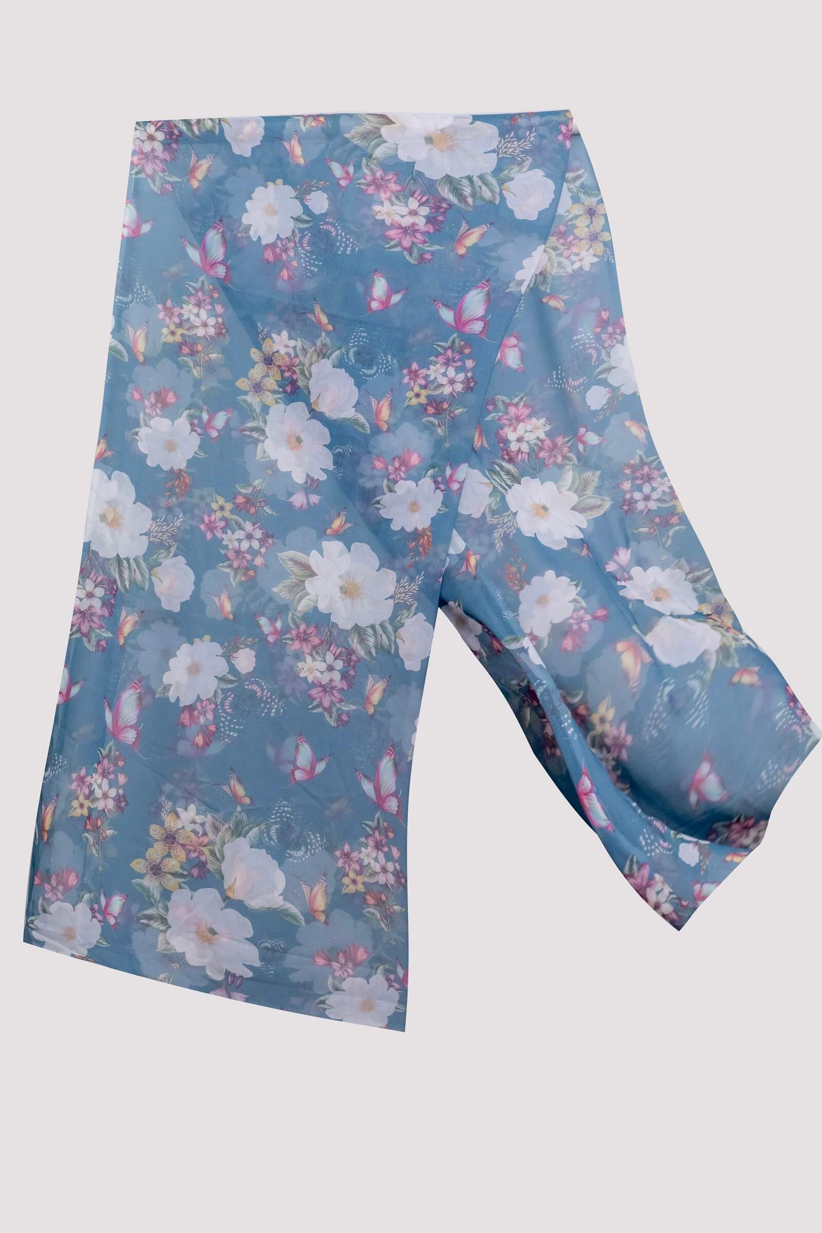 Chiffon Navy Blue Hibiscus Floral Printed Dupatta