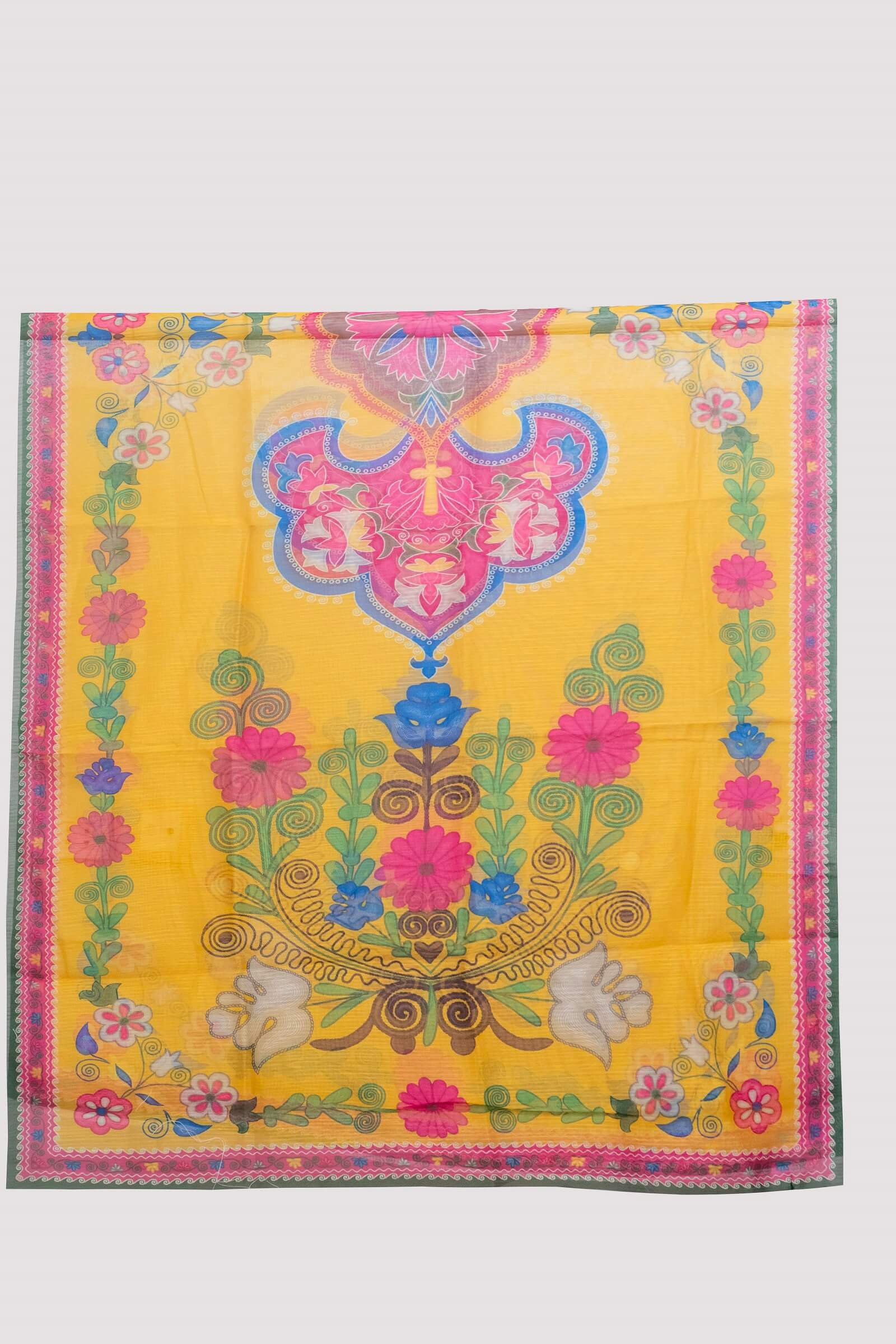 Monark Mustard Yellow Floral Motif Printed Dupatta