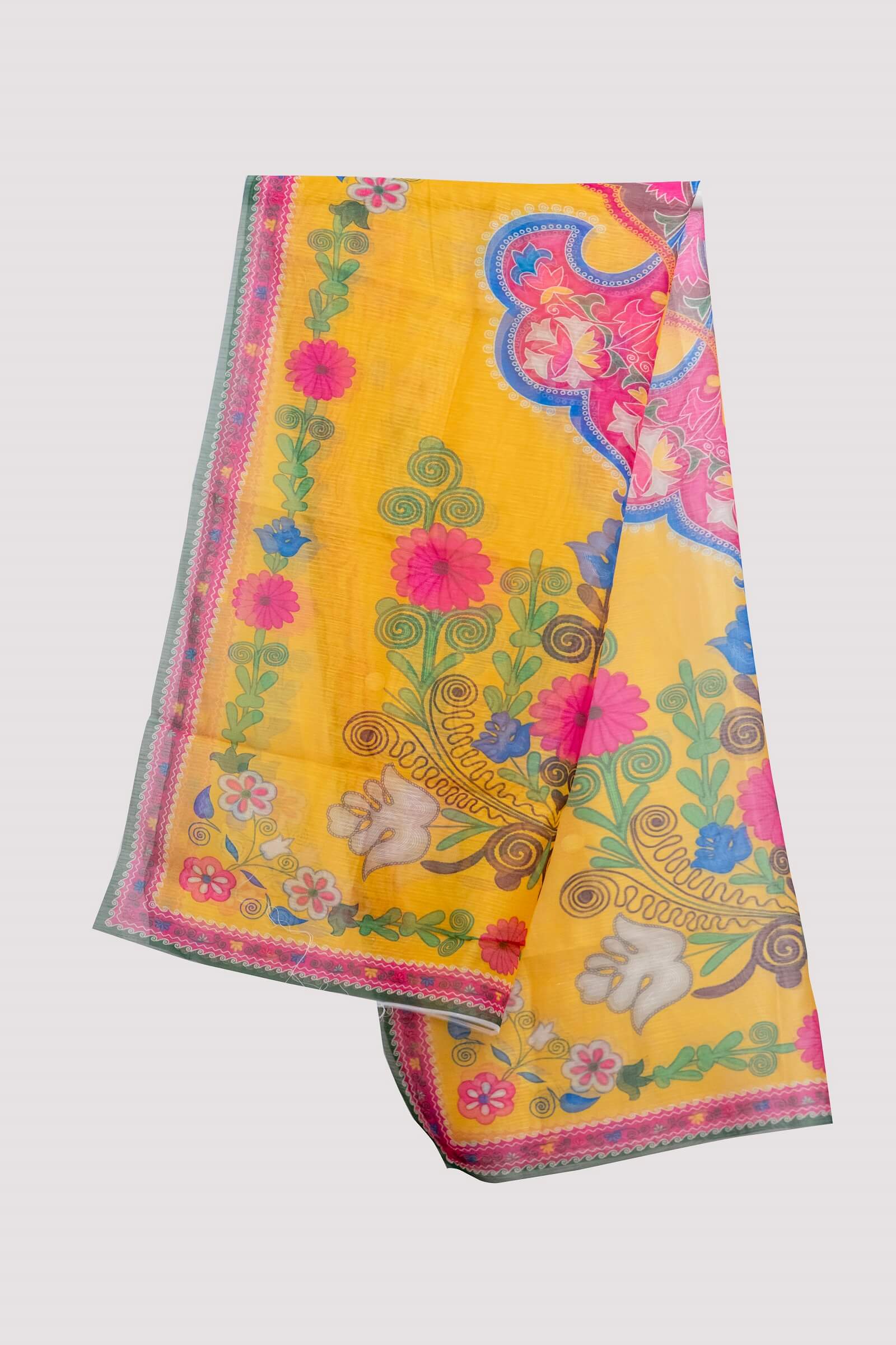 Monark Mustard Yellow Floral Motif Printed Dupatta