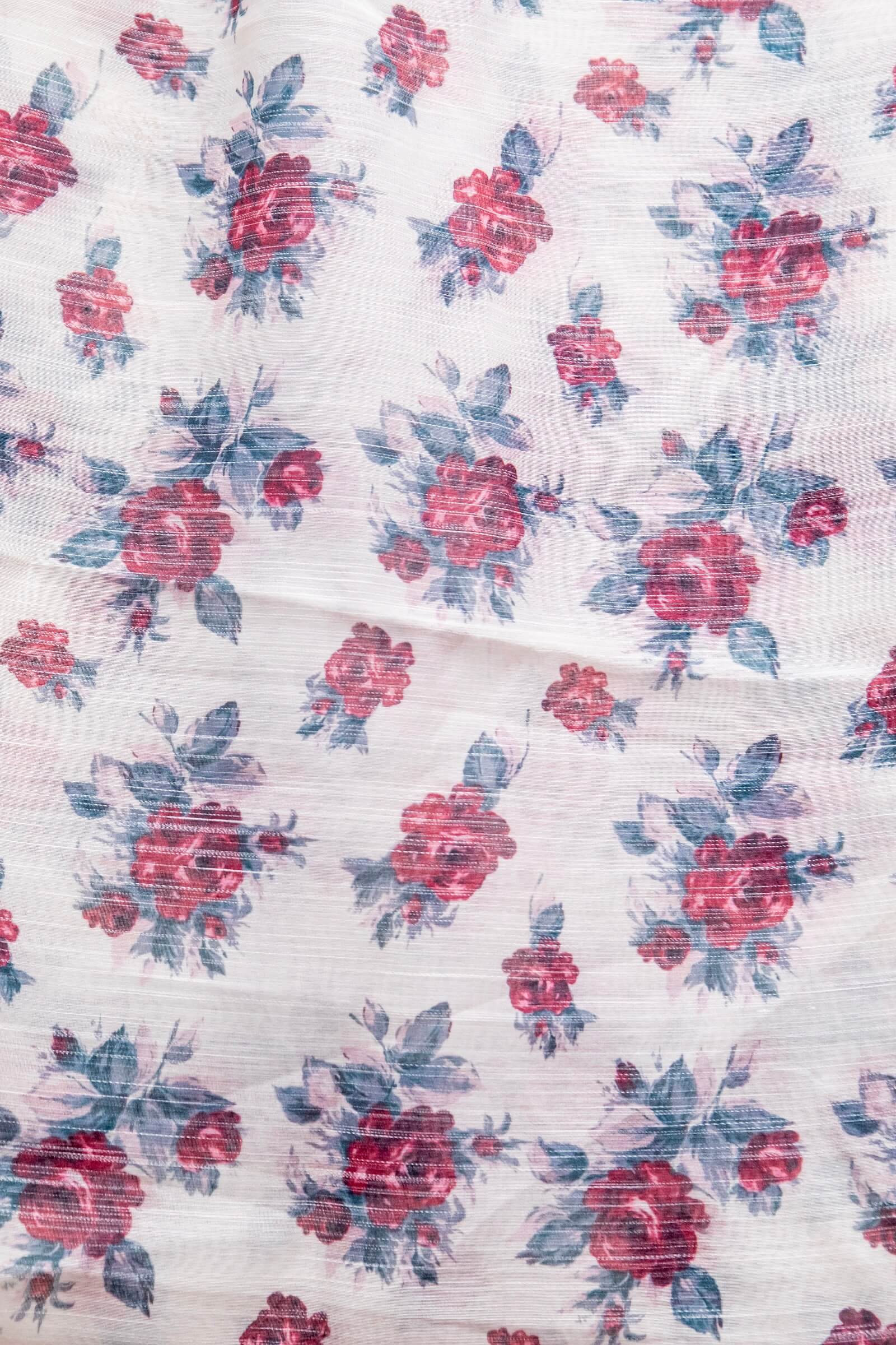 Monark Off White Rose Printed Dupatta