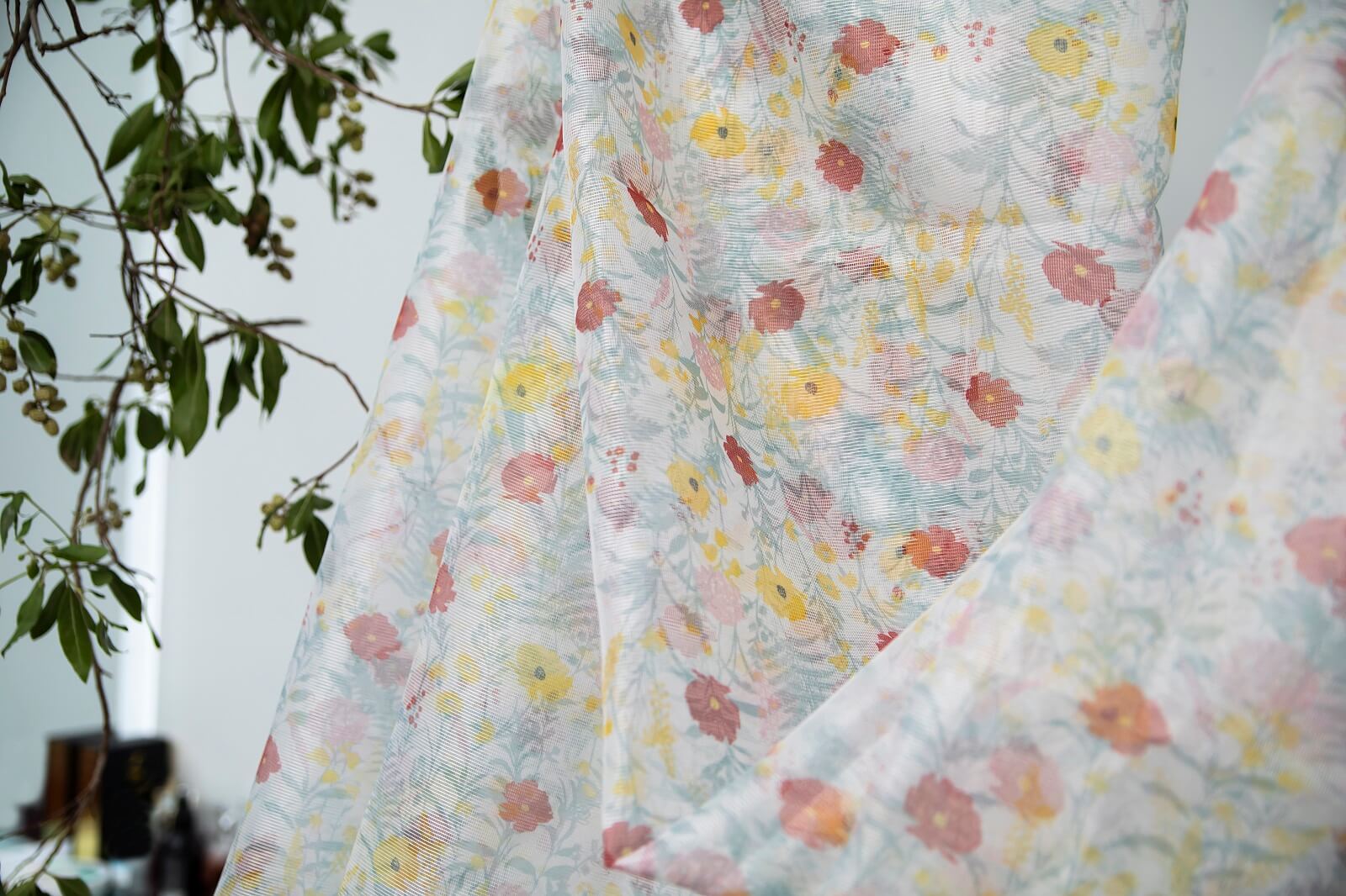 Cotton Net Organza White Floral Printed Dupatta