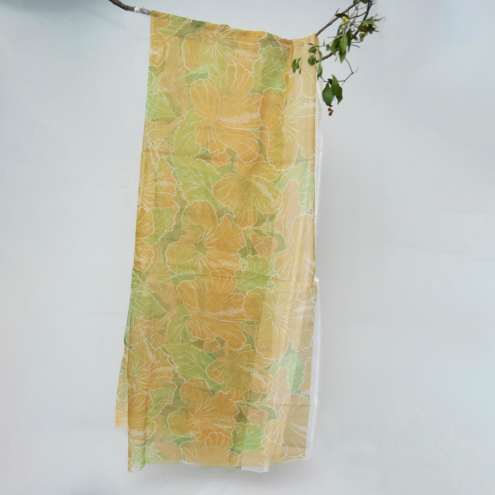 Organza Green Orange Lilly Printed Dupatta