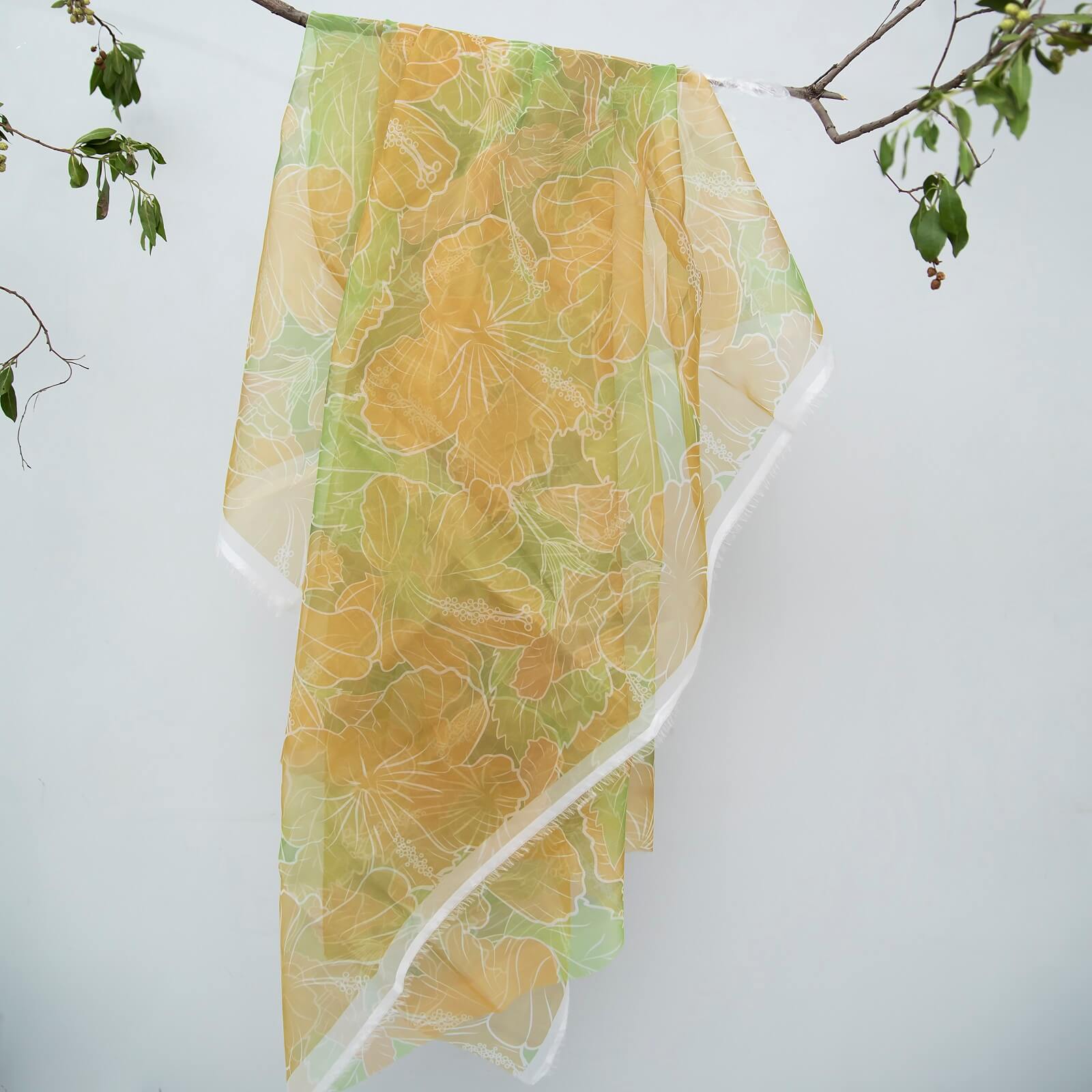 Organza Green Orange Lilly Printed Dupatta