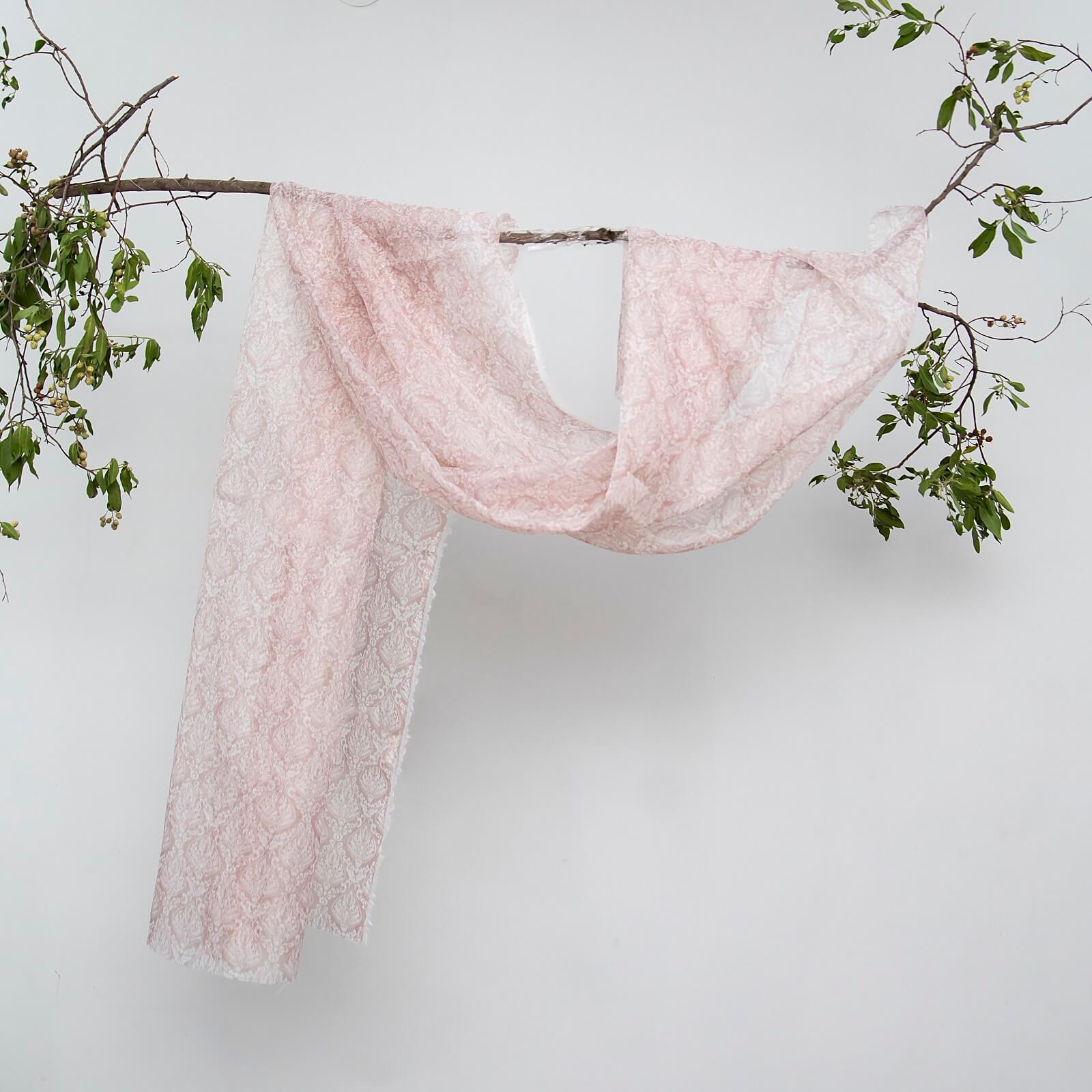 Cotton Net Organza Brown and White Damask Printed Dupatta