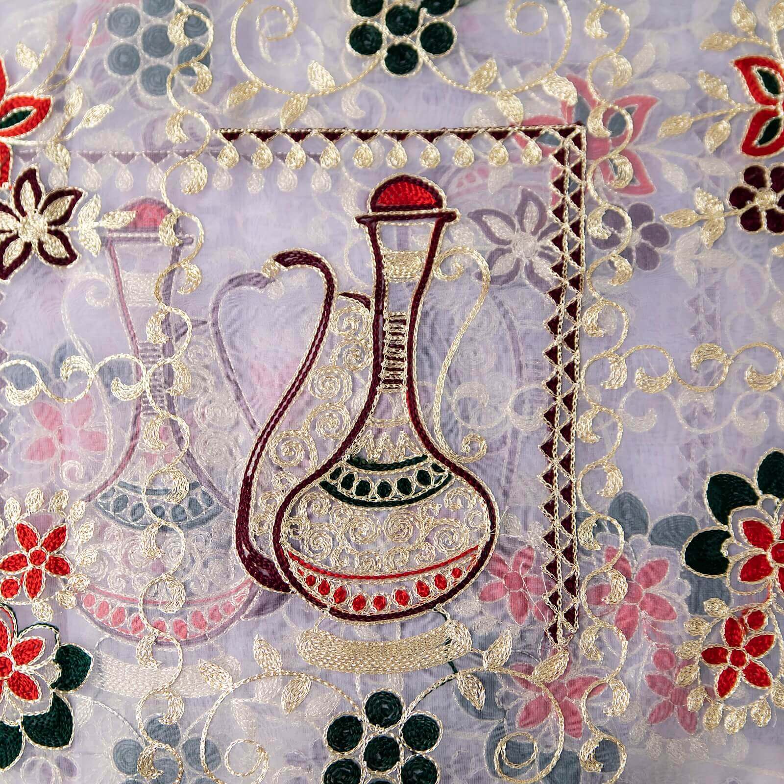 Organza White Abstract Embroidered All Sided Lace Dupatta