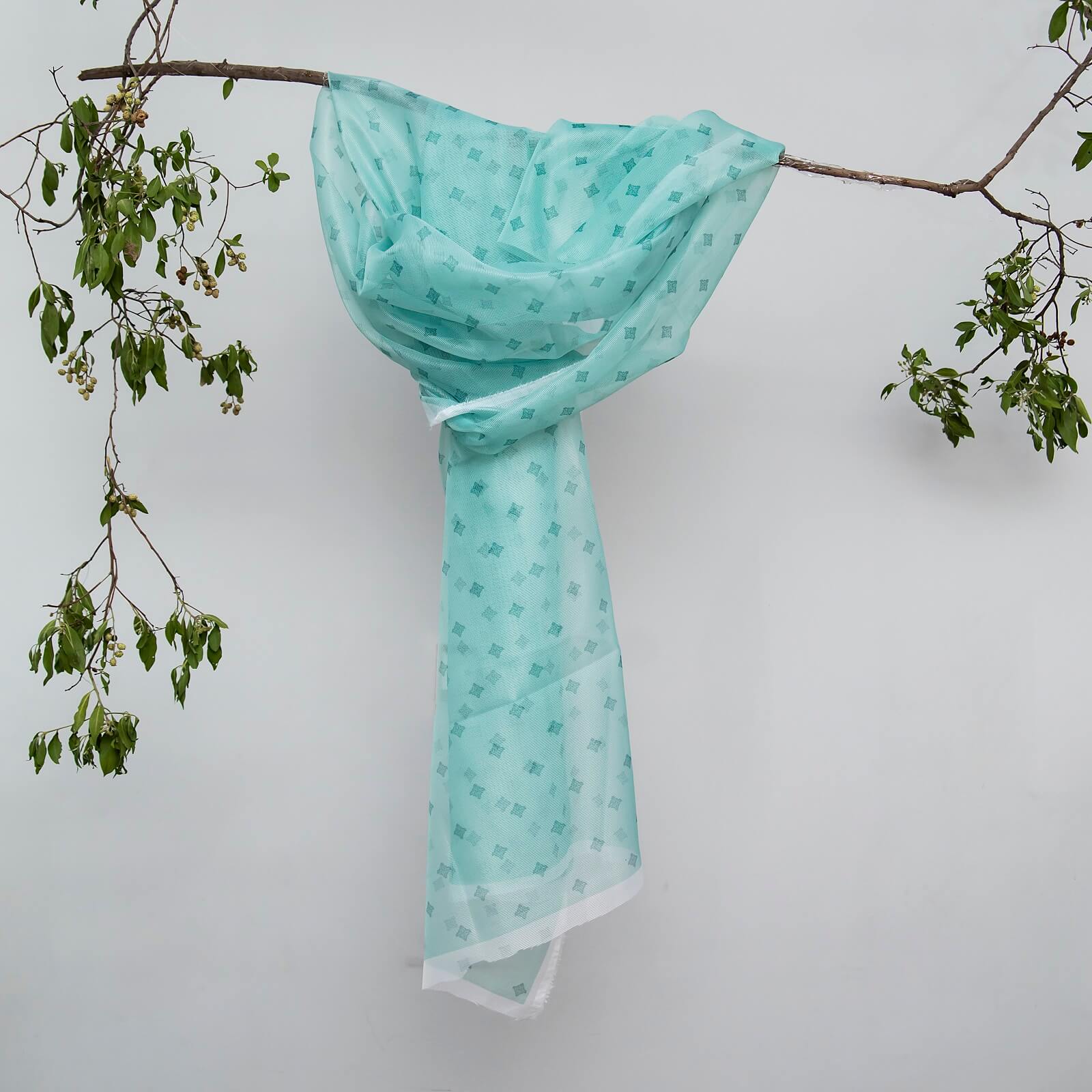 Cotton Net Organza Sea Green Diamond Printed Dupatta