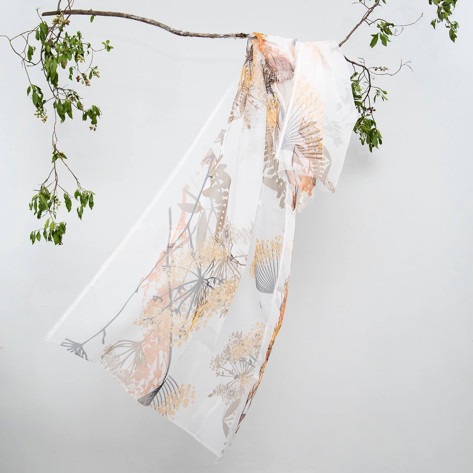 Organza White Tropical Leaves Printed Dupatta