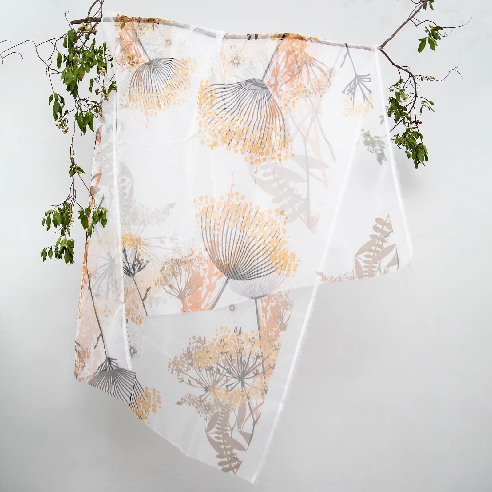 Organza White Tropical Leaves Printed Dupatta