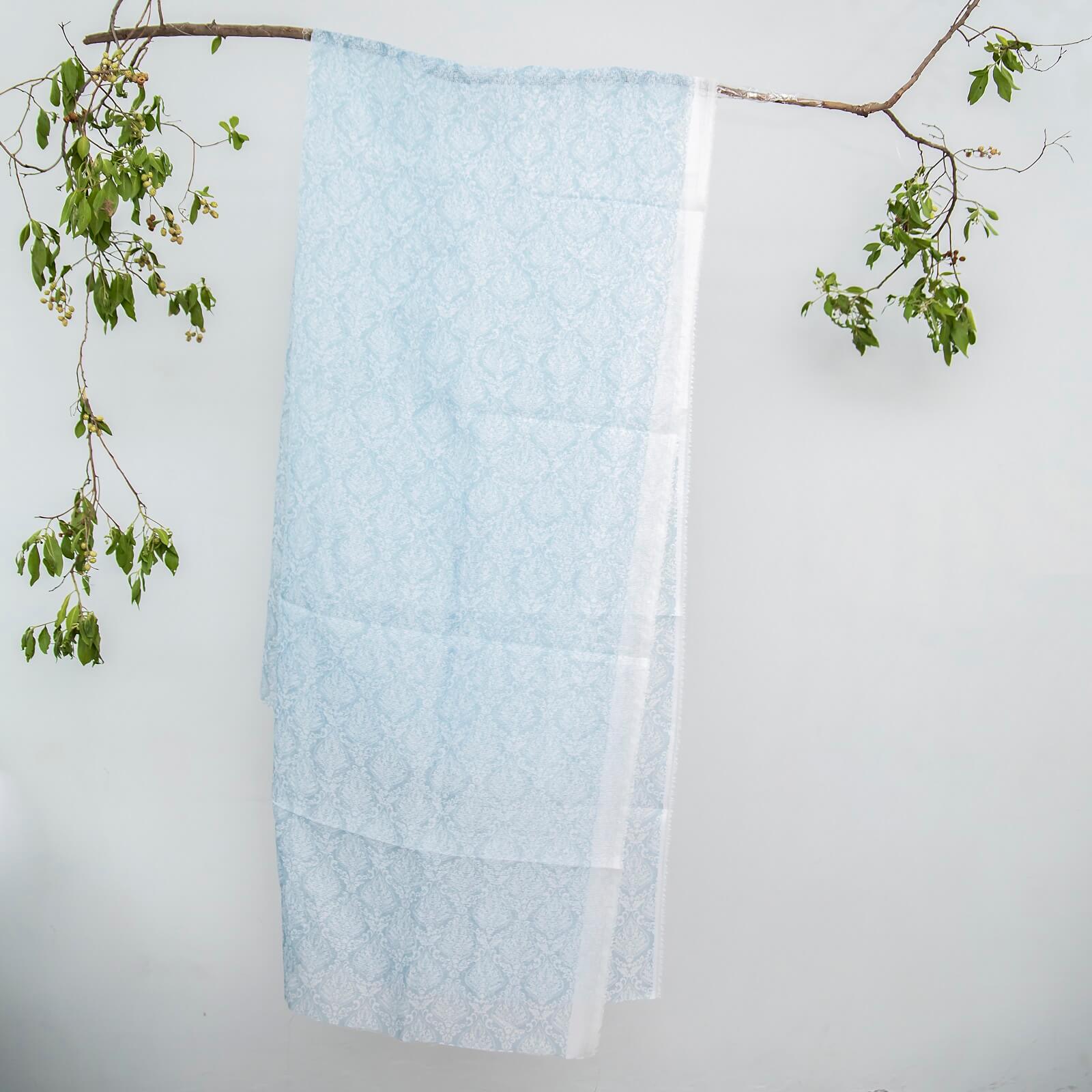 Cotton Net Organza Blue and White Damask Printed Dupatta