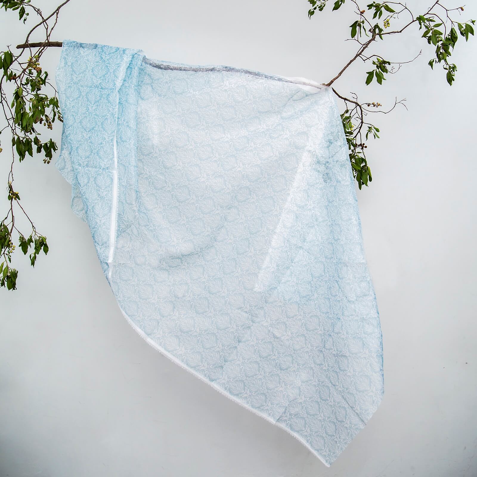 Cotton Net Organza Blue and White Damask Printed Dupatta