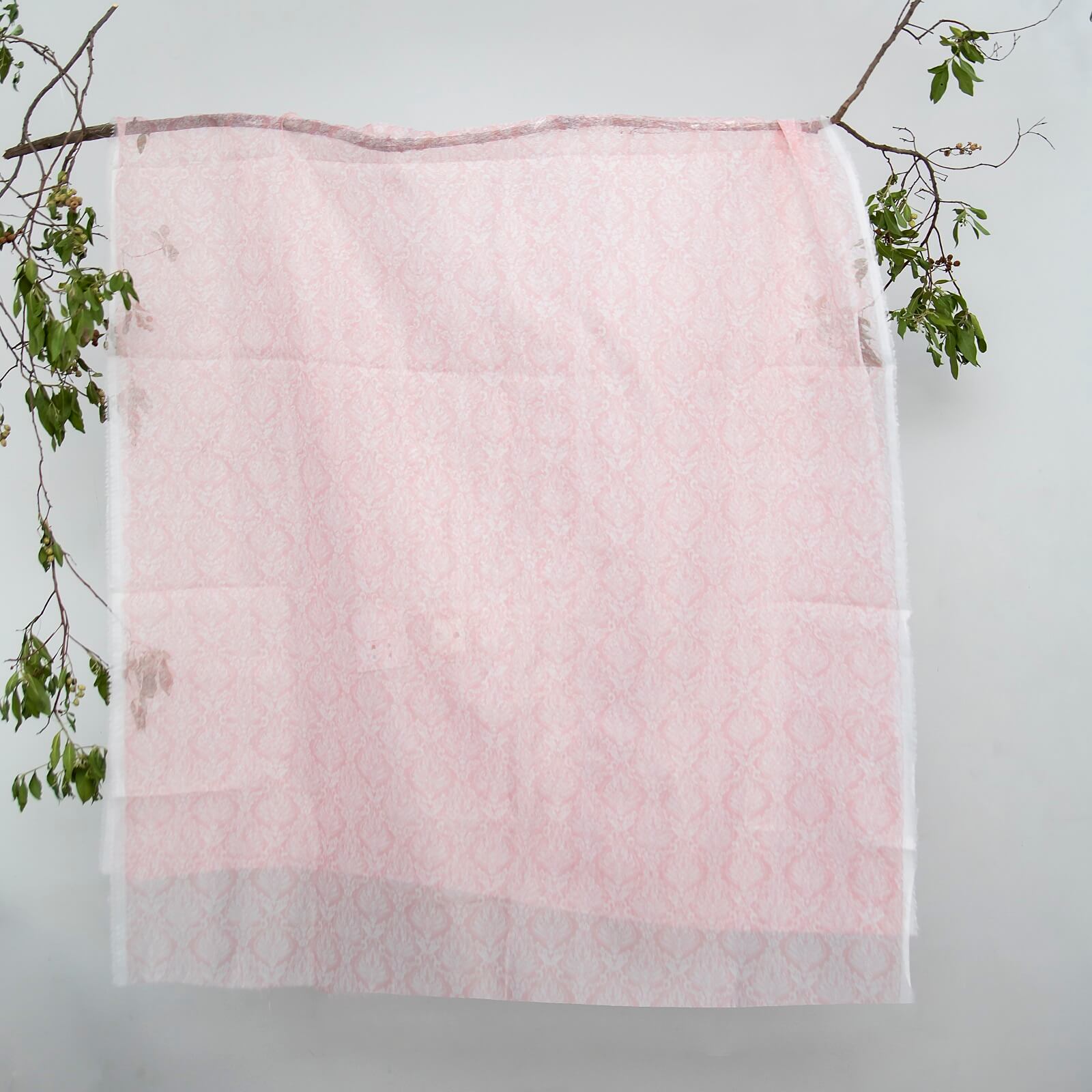 Cotton Net Organza Pink and White Damask Printed Dupatta