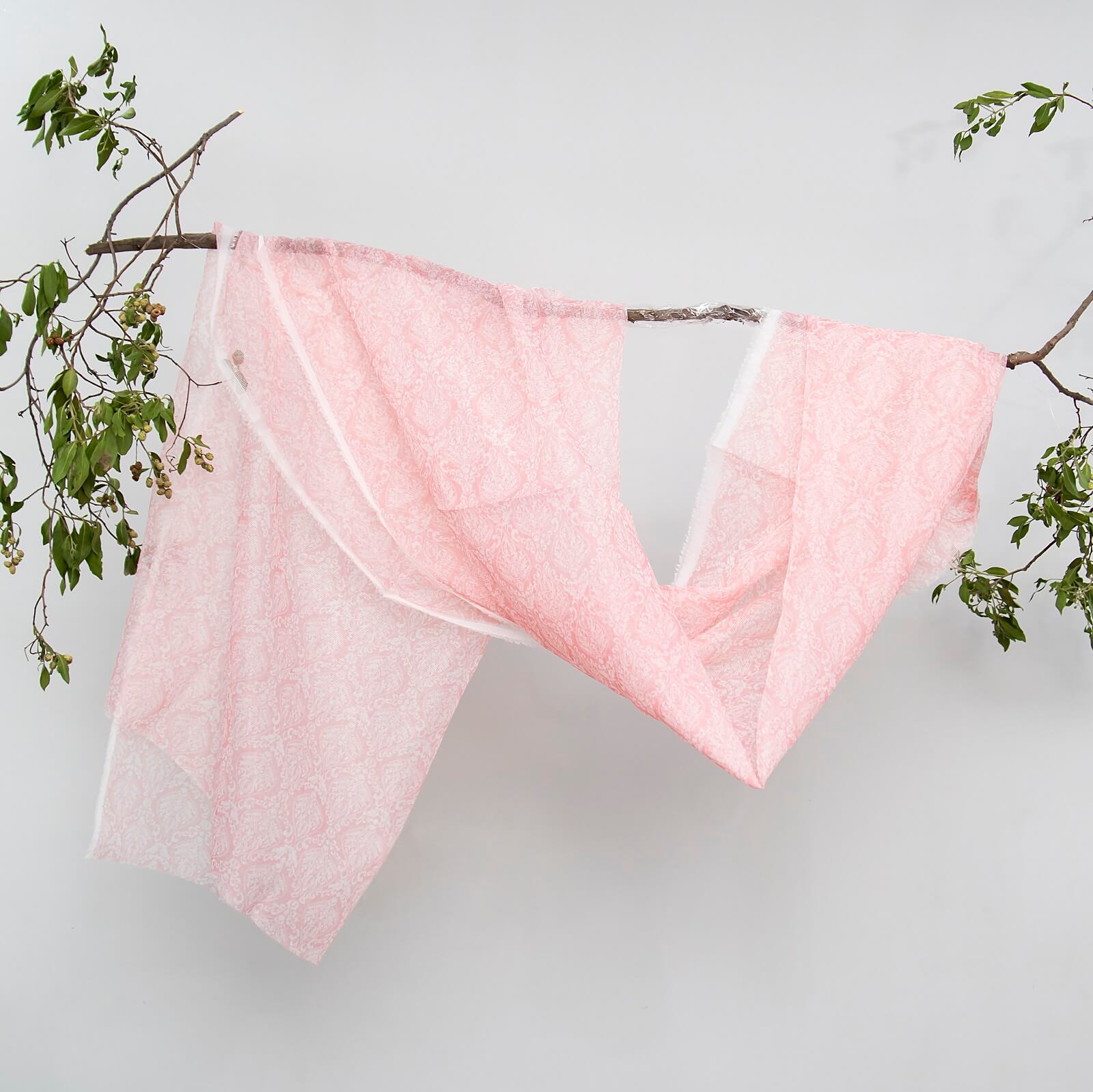 Cotton Net Organza Pink and White Damask Printed Dupatta