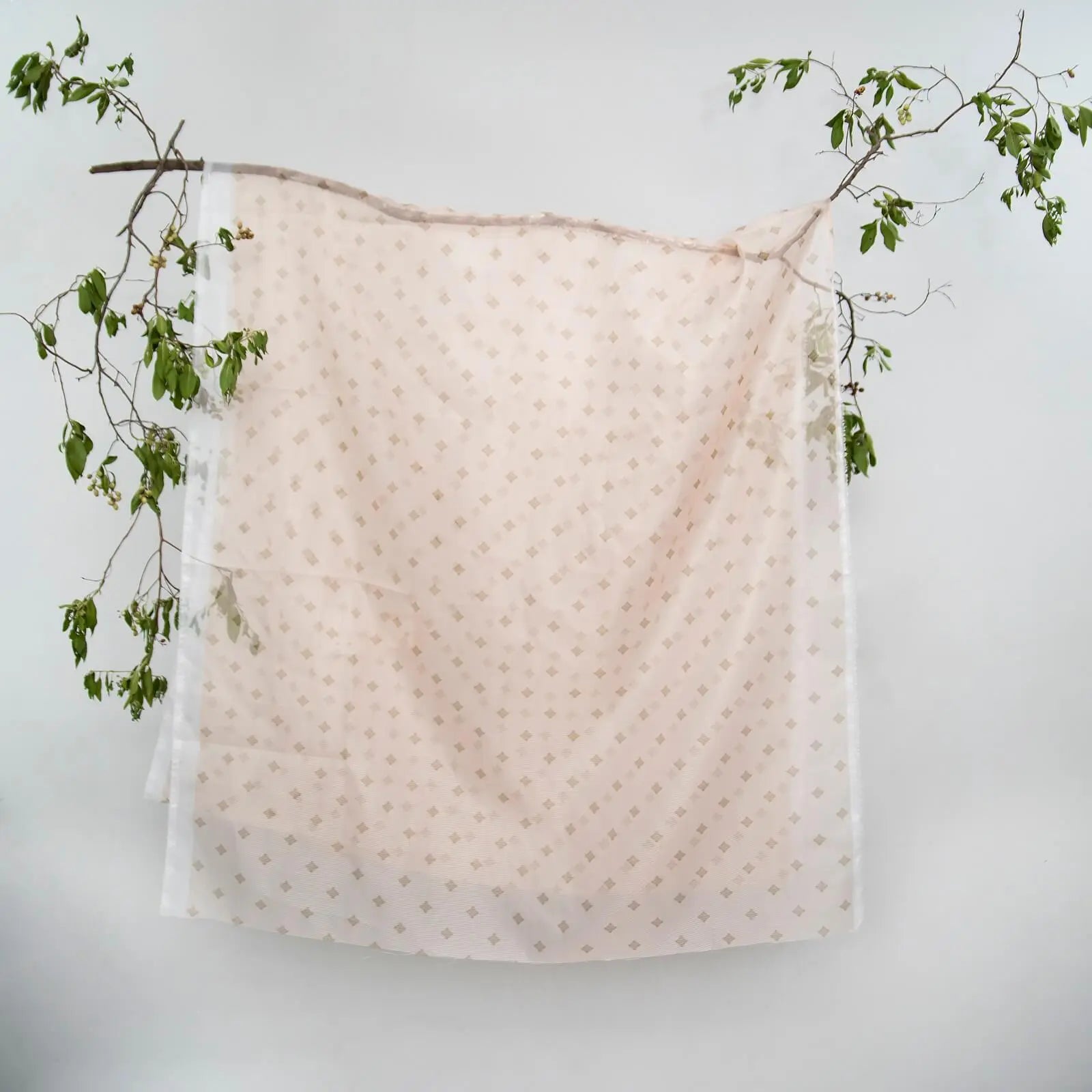 Cotton Net Organza Light Pink Diamond Printed Dupatta