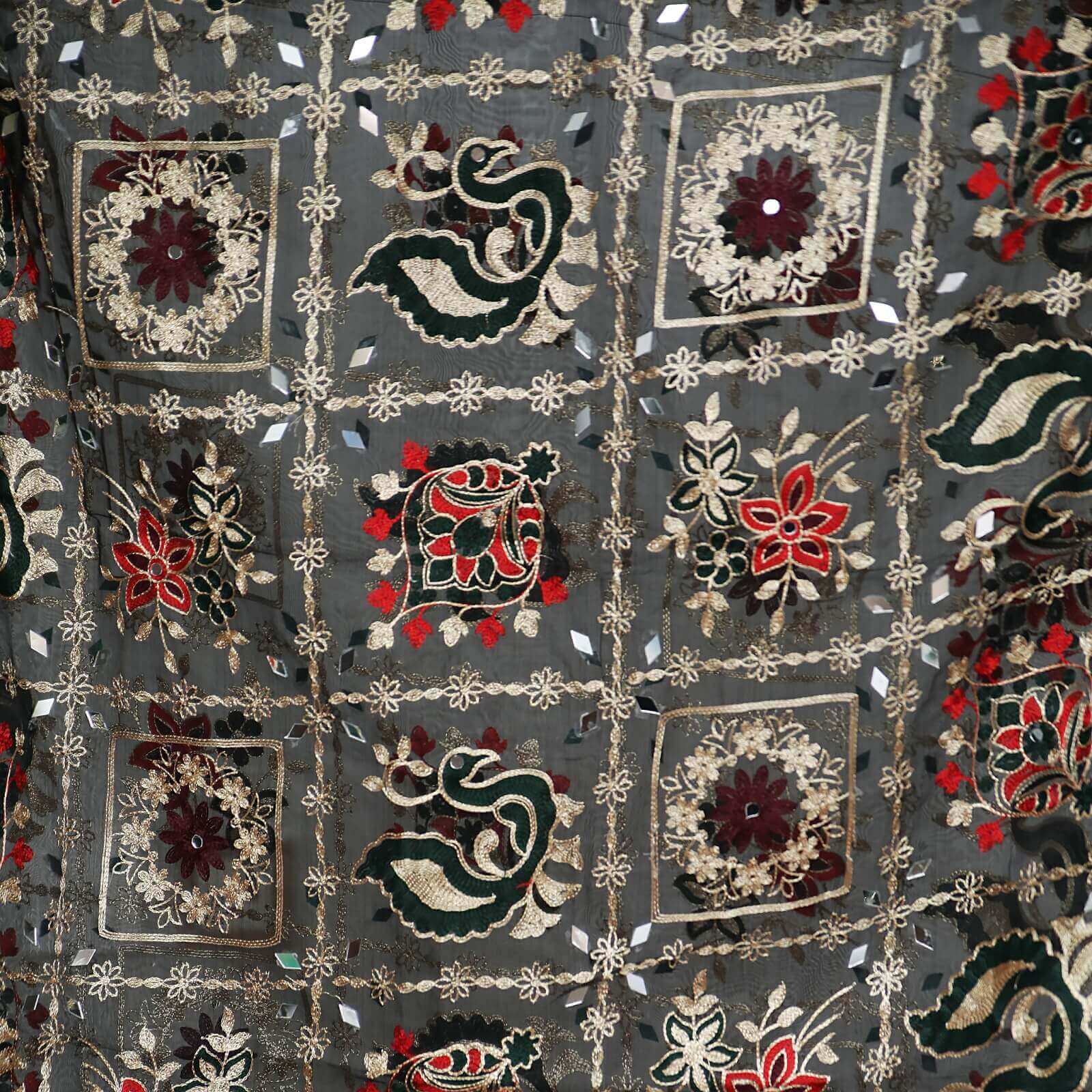 Organza Black Abstract Embroidered All Sided Lace Dupatta
