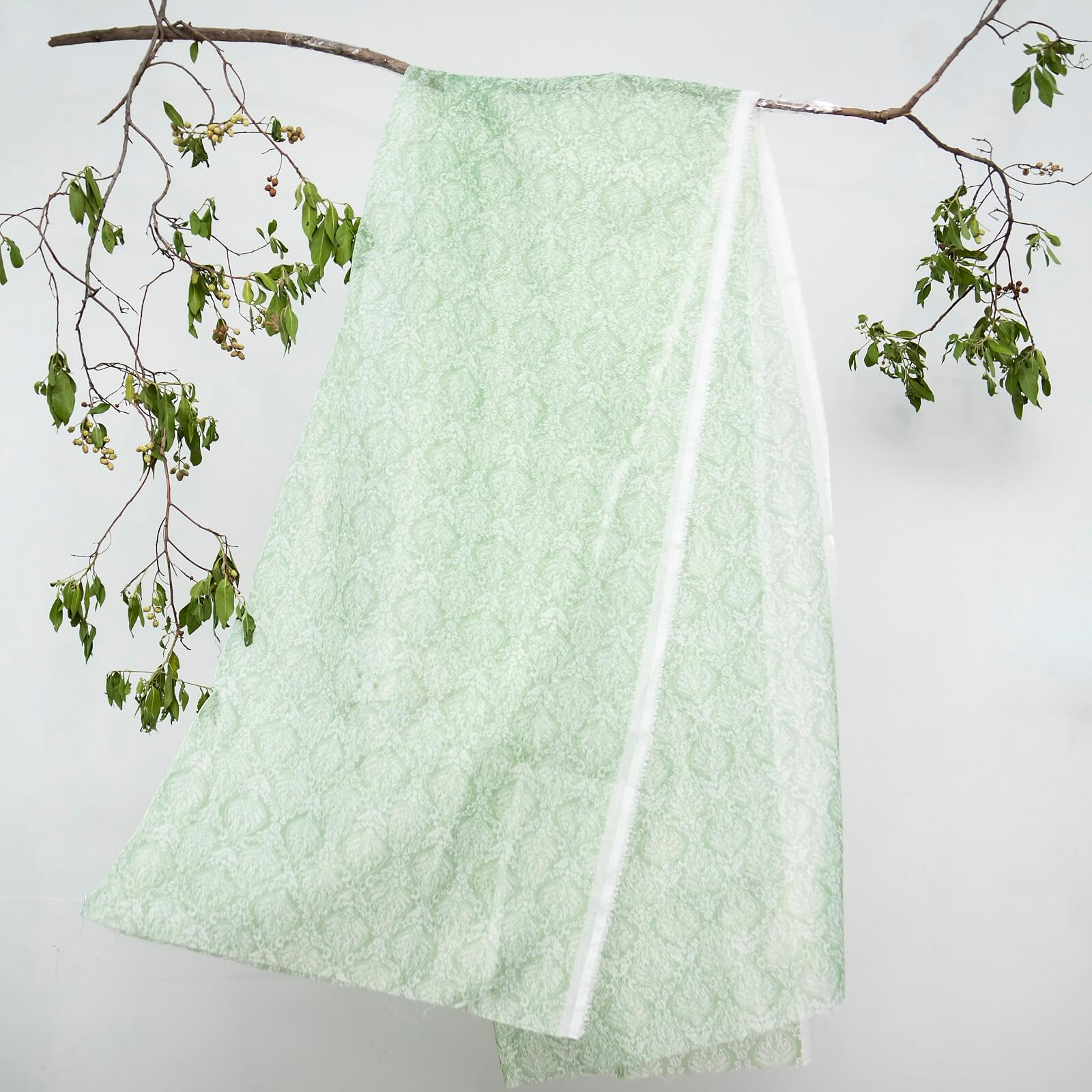 Cotton Net Organza Green and White Damask Printed Dupatta
