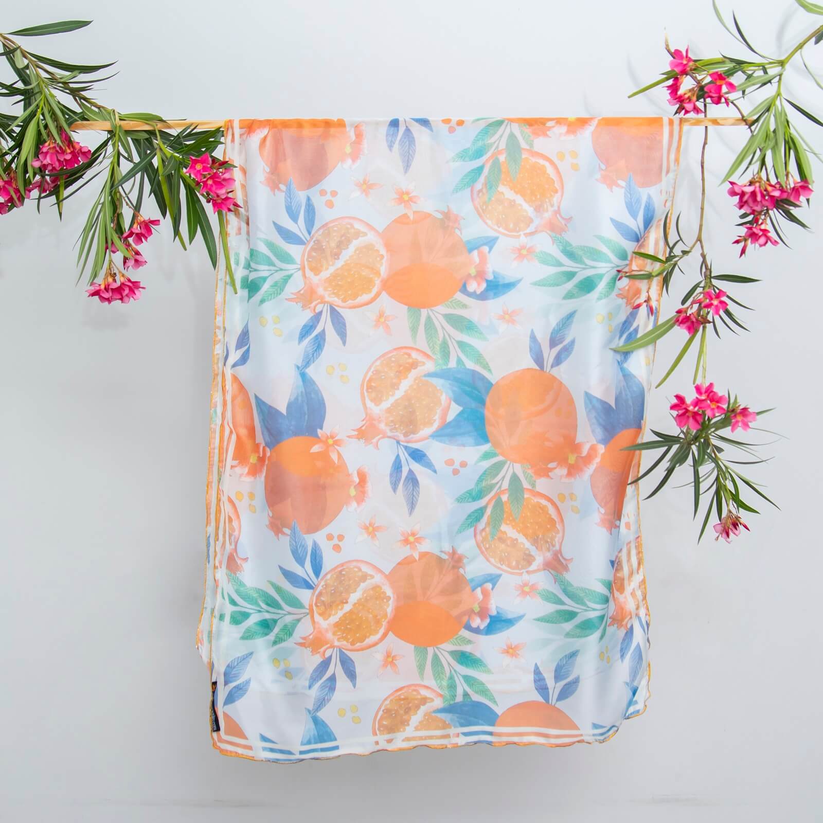 Silk Goose Gray Pomegranate Printed Scarf