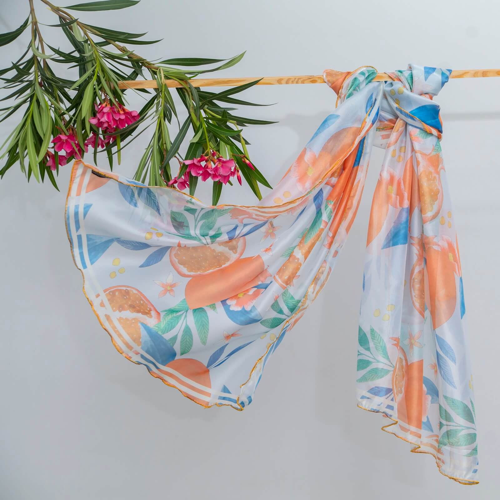 Silk Goose Gray Pomegranate Printed Scarf