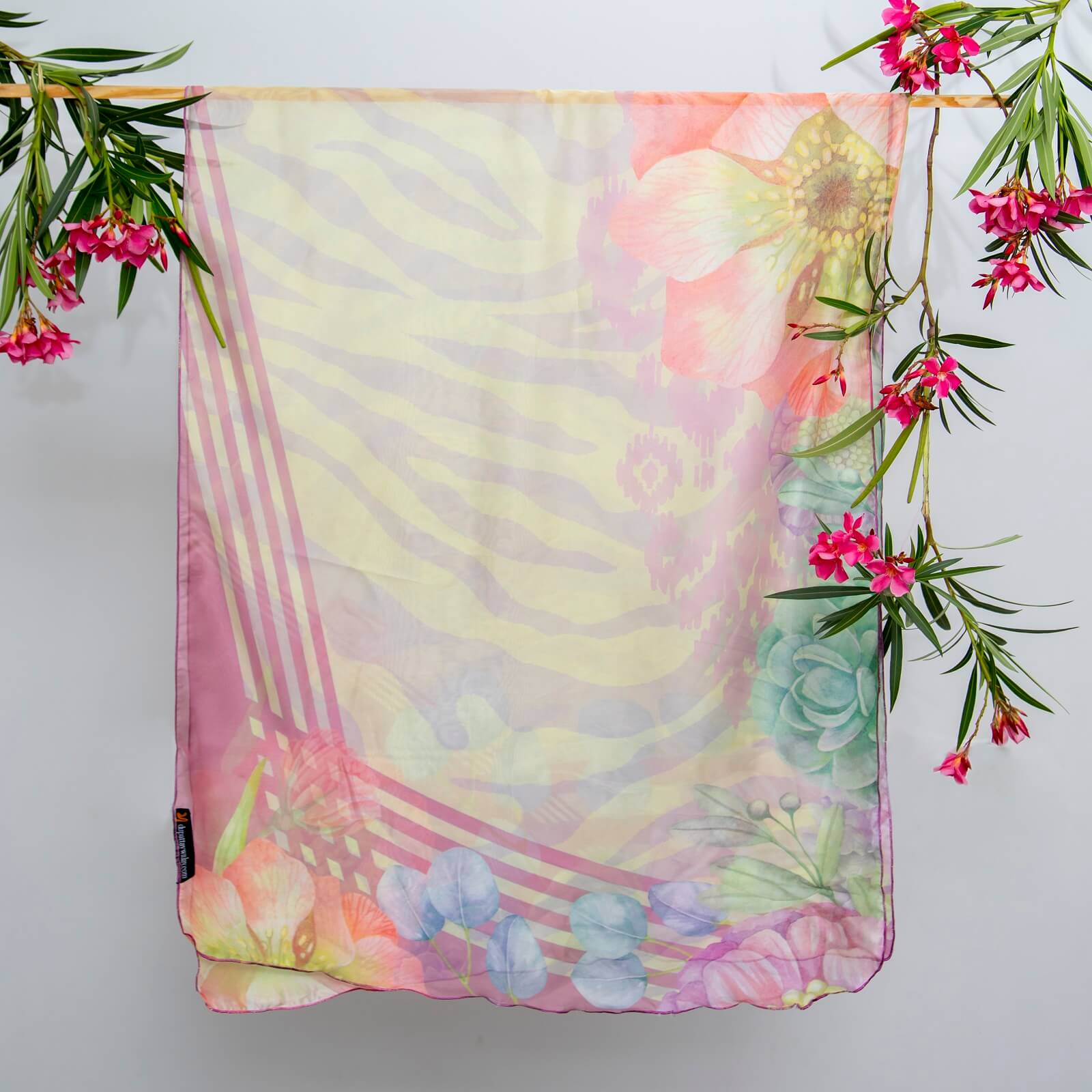 Silk Floral Zebra Printed Scarf
