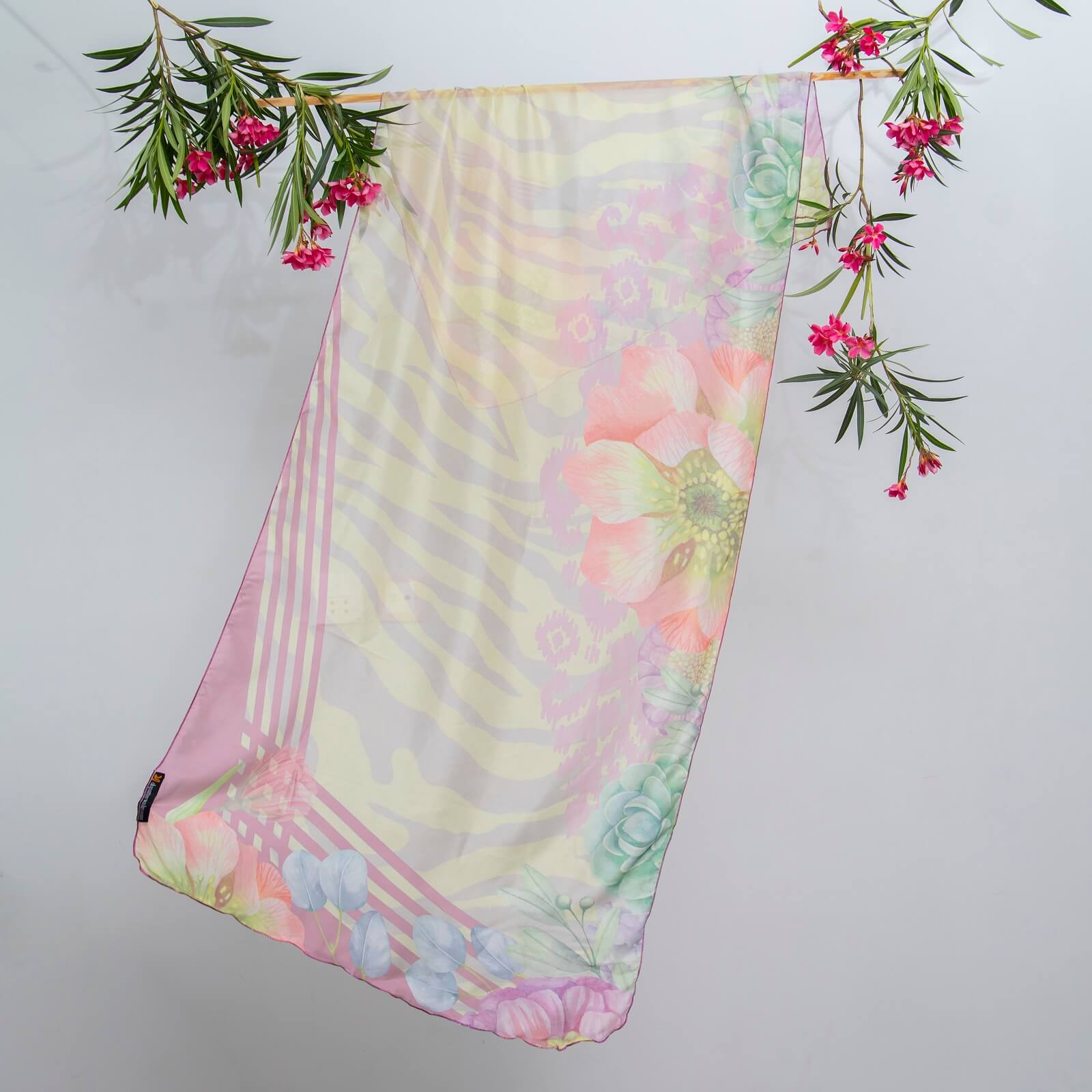 Silk Floral Zebra Printed Scarf