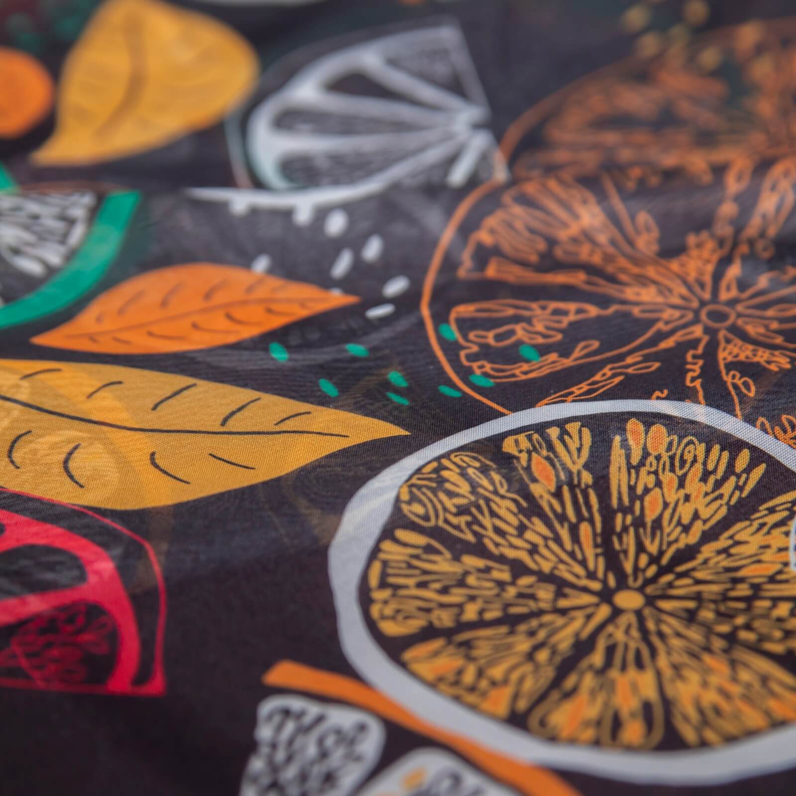Silk Carbon Black Citrus Printed Scarf