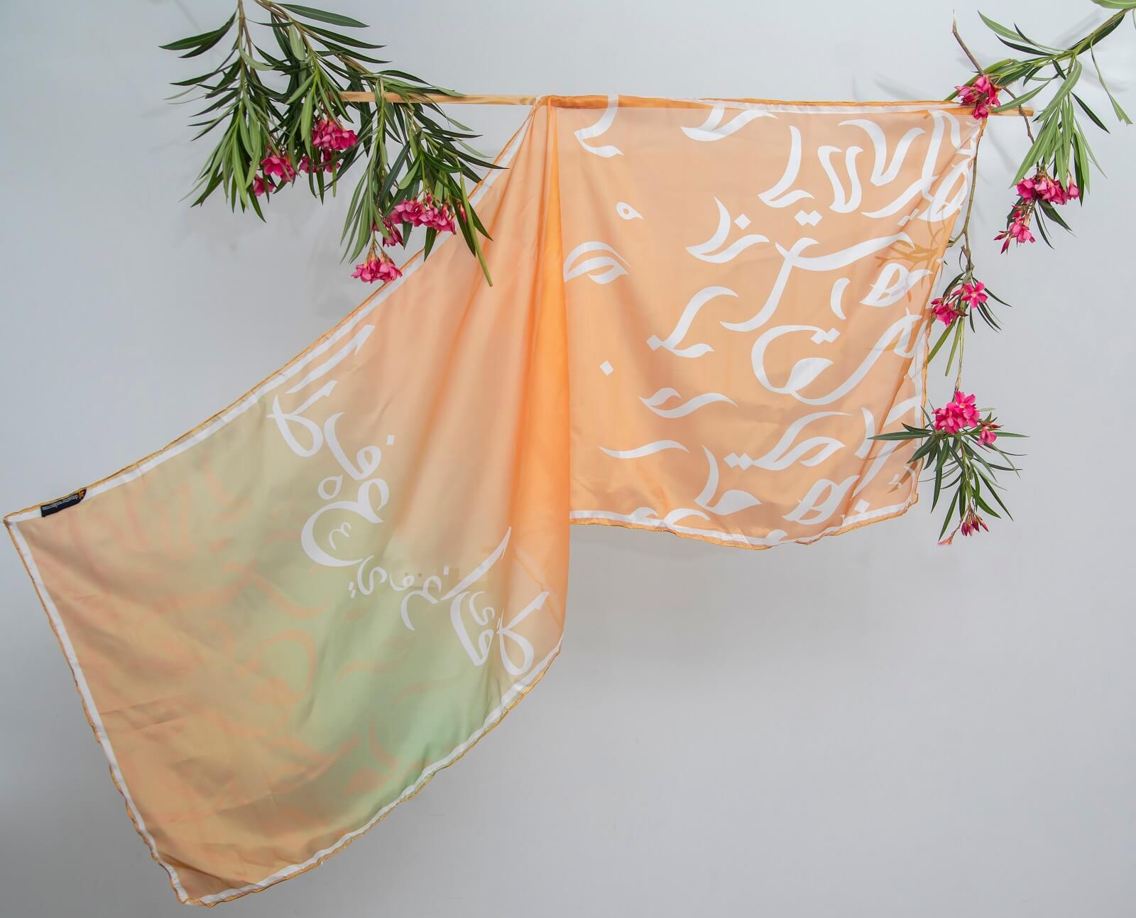 Silk Dual Shade Abstract Calligraphy Printed Scarf