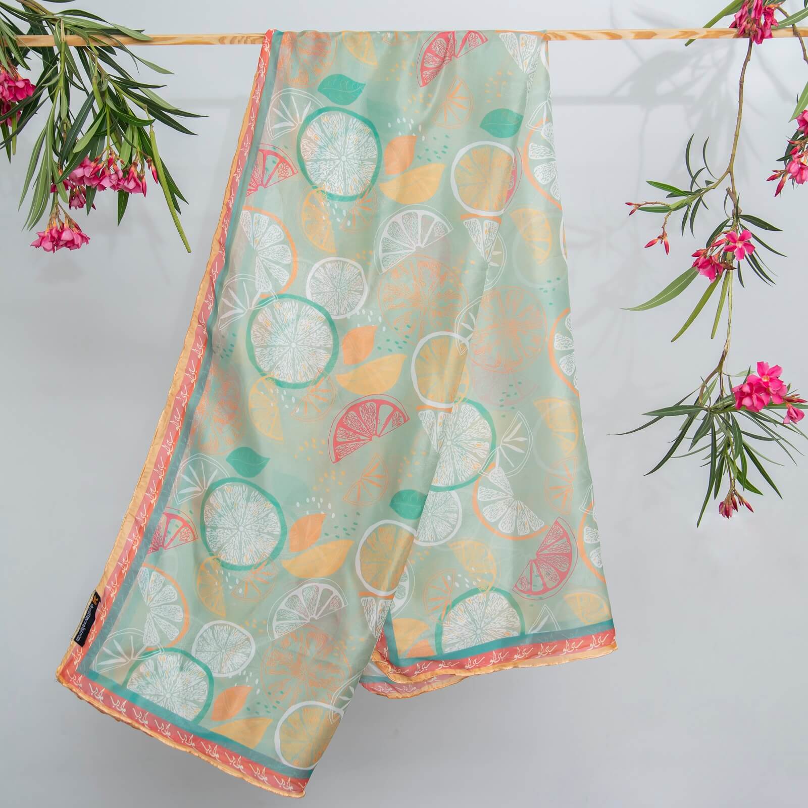 Silk Tea Green Citrus Printed Scarf