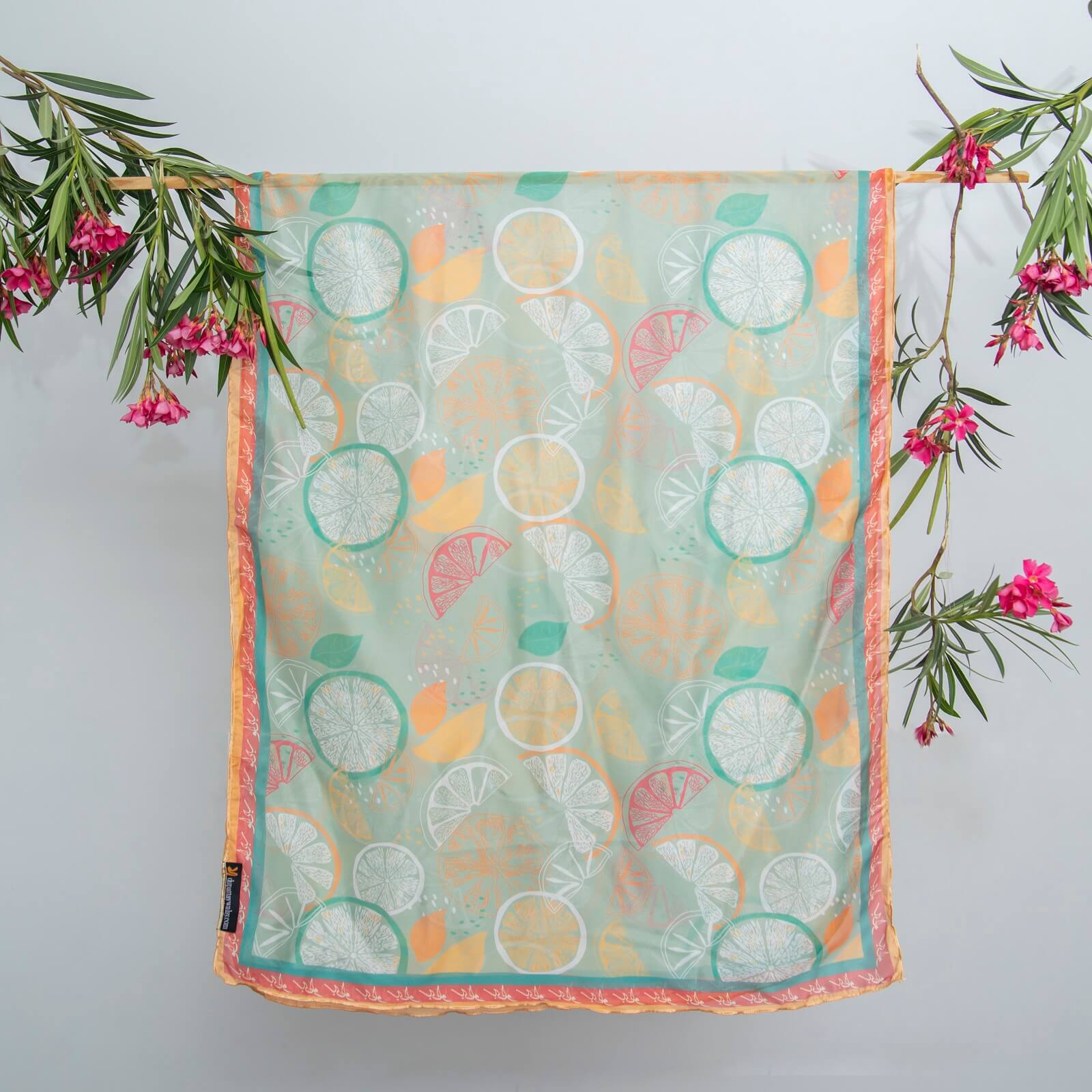 Silk Tea Green Citrus Printed Scarf